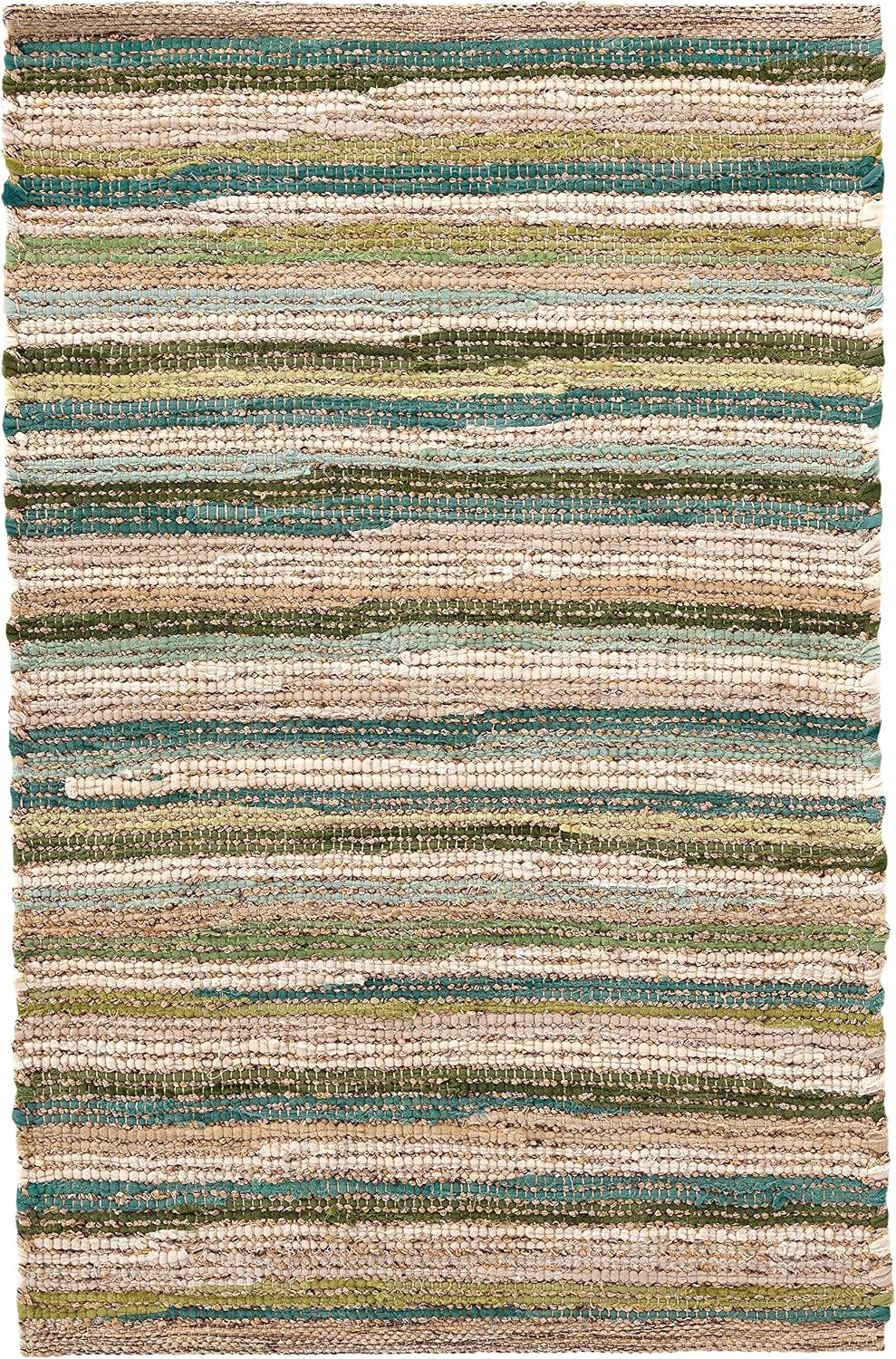 Dash and Albert Francisco Cotton Rug – 5’x8′ Green Stripe Handwoven Accent Carpet, Durable Low Pile for Living Room & High Traffic Areas