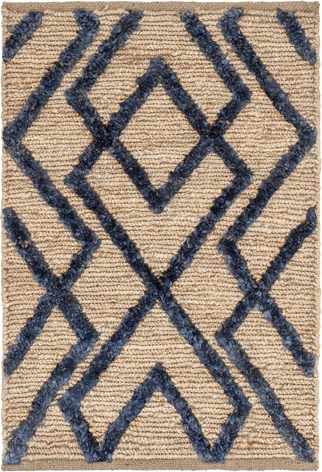Dash and Albert Marco Jute Soumak Rug – 3’x5′ Navy Geometric Handwoven Eco-Friendly Carpet, Durable for Living Room or Stairs