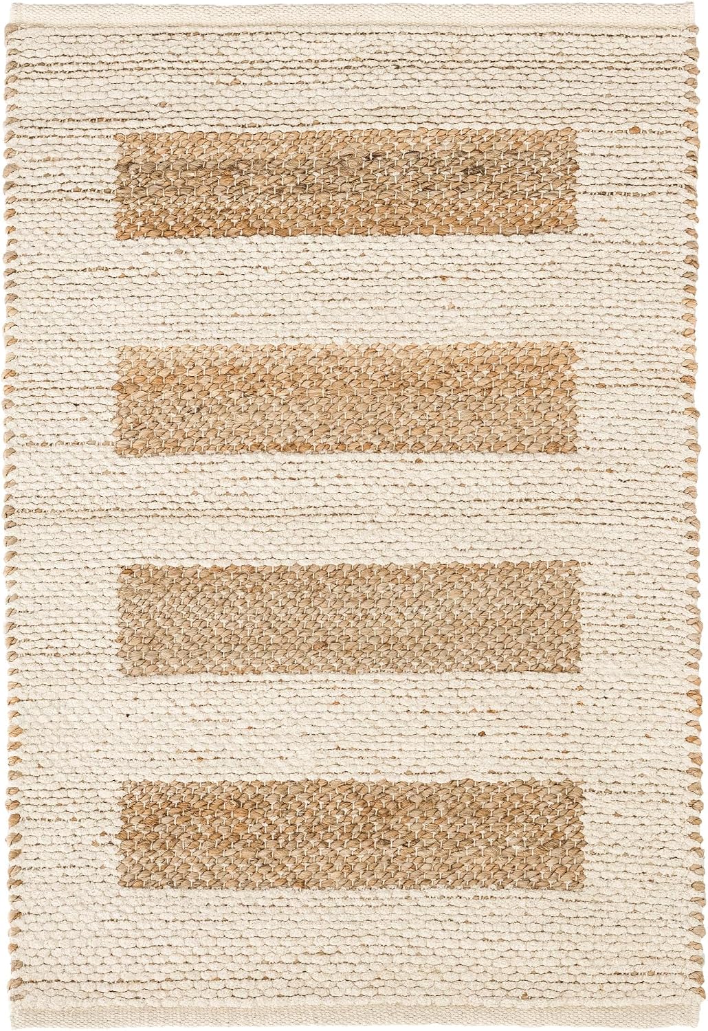 Dash and Albert Milo Jute & Cotton Rug – 5’x8′ Ivory Stripe Handwoven Low Pile Accent Carpet, Durable for Dining Room or Office