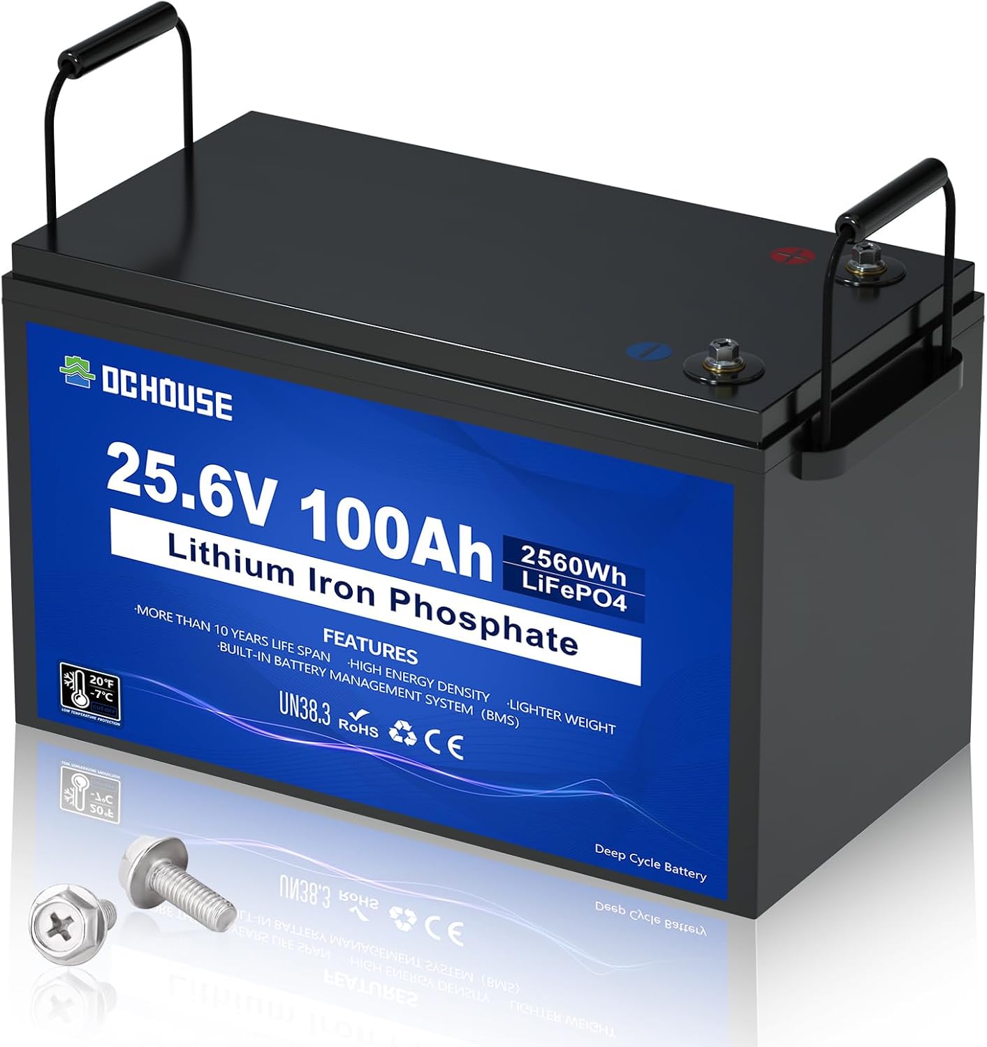 DC HOUSE 24V 100Ah LiFePO4 Battery, Low Temp Cut-Off BMS, 15000 Cycles, Deep Cycle Lithium for RV, Marine, Trolling Motor, Home