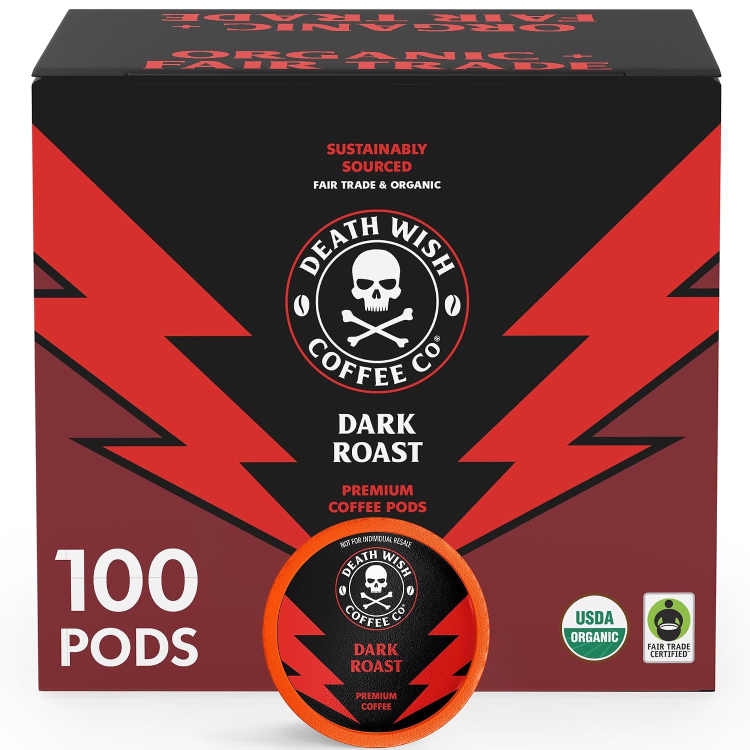 Death Wish Coffee Single Serve Pods – Dark Roast Coffee Pods – (Dark Roast, 100 Count (Pack of 1))