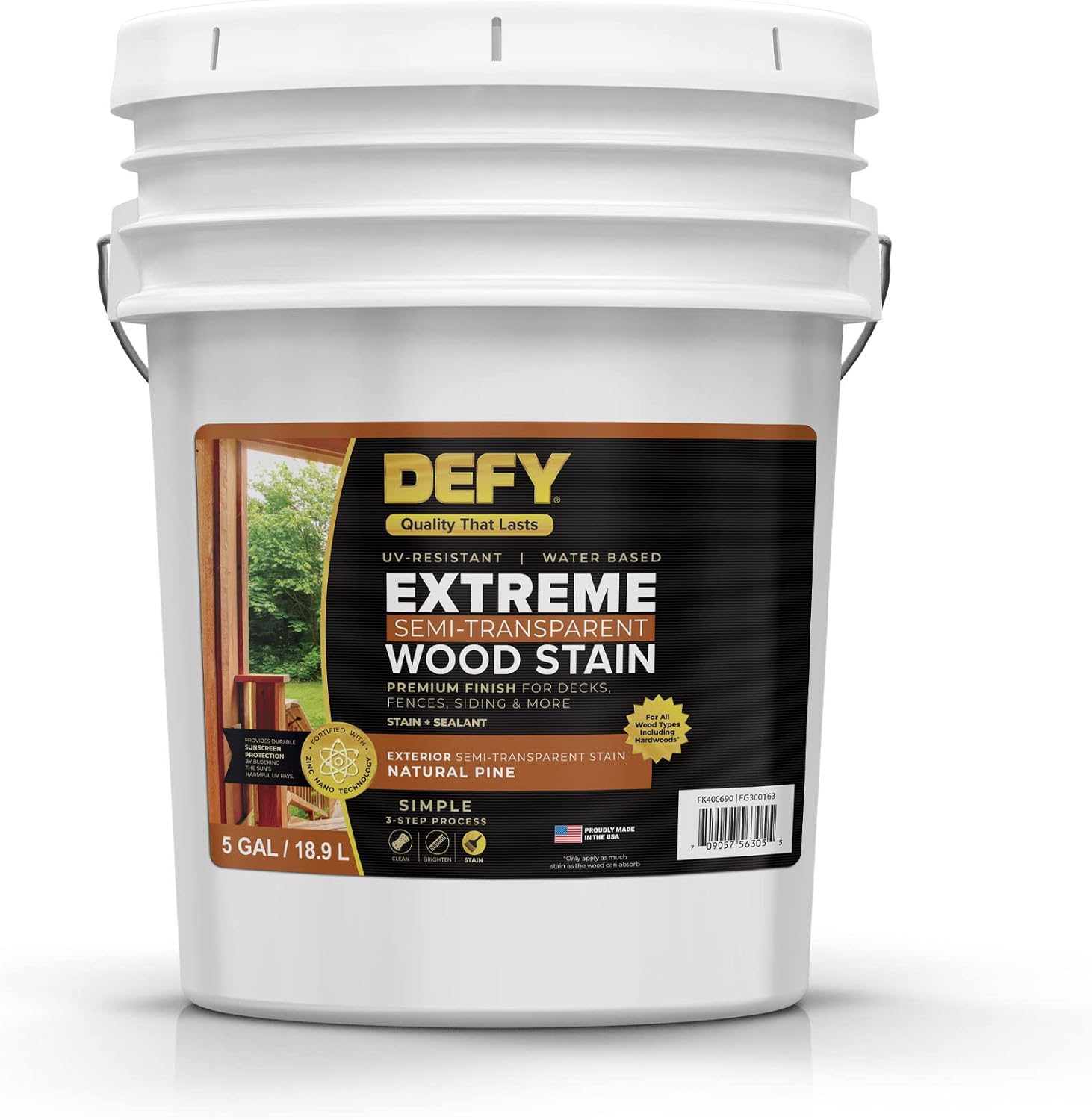 DEFY Extreme Wood Stain and Sealer in One – 5 Gallon Semi-Transparent Waterproof Coating for All Wood Types – Natural Pine