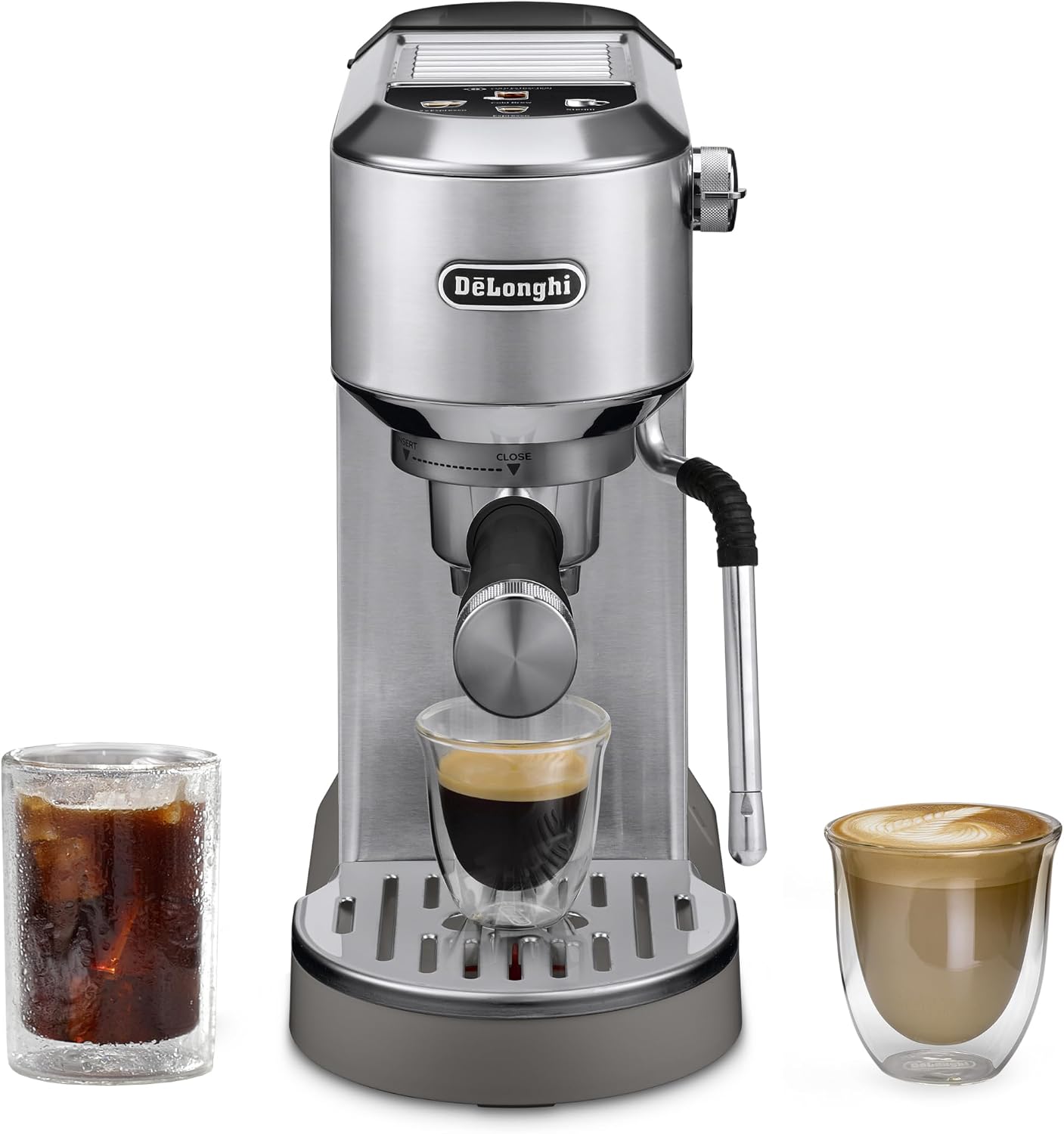 De’Longhi Dedica Duo Compact Espresso Machine – Cold Brew Coffee Maker with Milk Frother Wand, Stainless Steel Finish