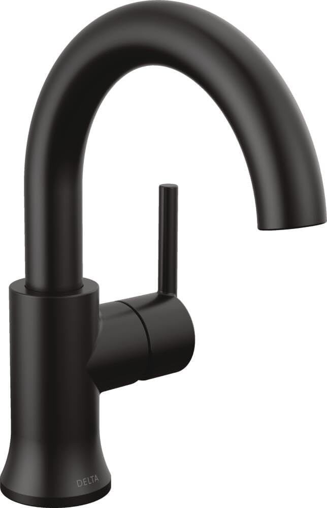 Delta 559HA-BL-DST Trinsic Single Hole Bathroom Faucet with Drain Assembly, Single Handle Bathroom Sink Faucet, Swivel – Matte Black