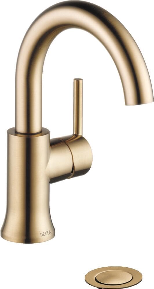 Delta 559HA-CZ-DST Trinsic Single Hole Bathroom Faucet with Drain Assembly, Single Handle Bathroom Sink Faucet – Champagne Bronze