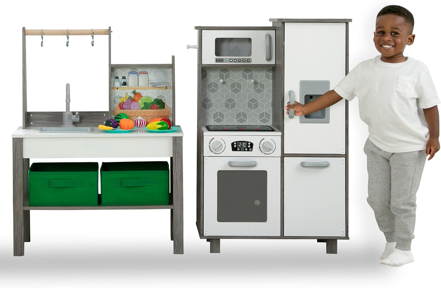 Delta Children Gourmet All-in-One Corner Play Kitchen – Natural/White