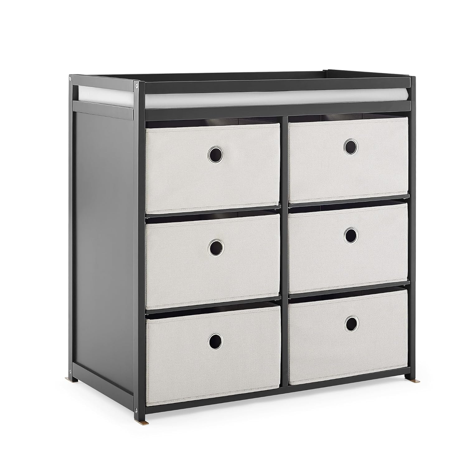 Delta Children Hayes Changing Table and Dresser for Bedroom with 6 Fabric Drawers, Charcoal Grey/Flax