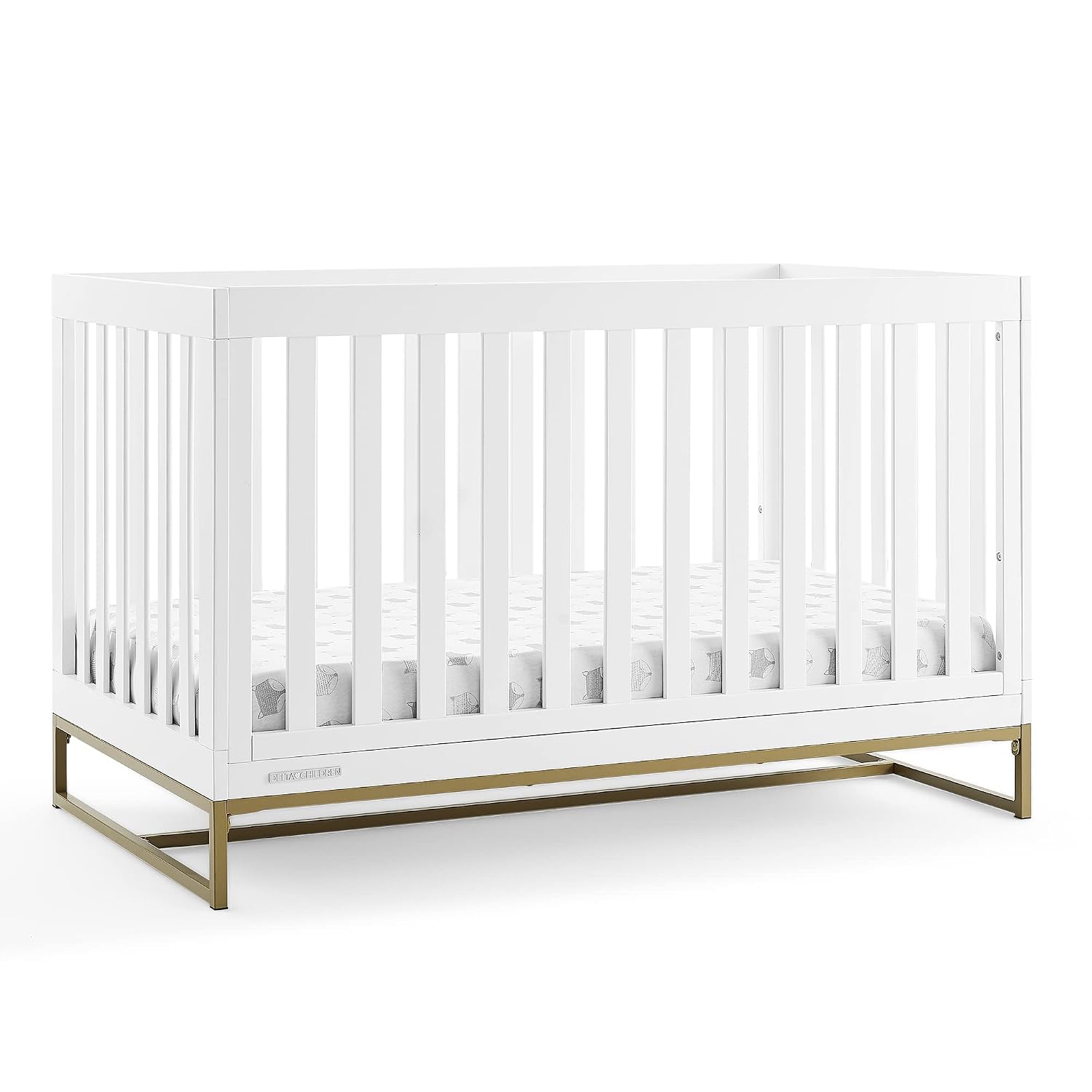 Delta Children Jade 4-in-1 Convertible Crib – Greenguard Gold Certified, Bianca White/Bronze