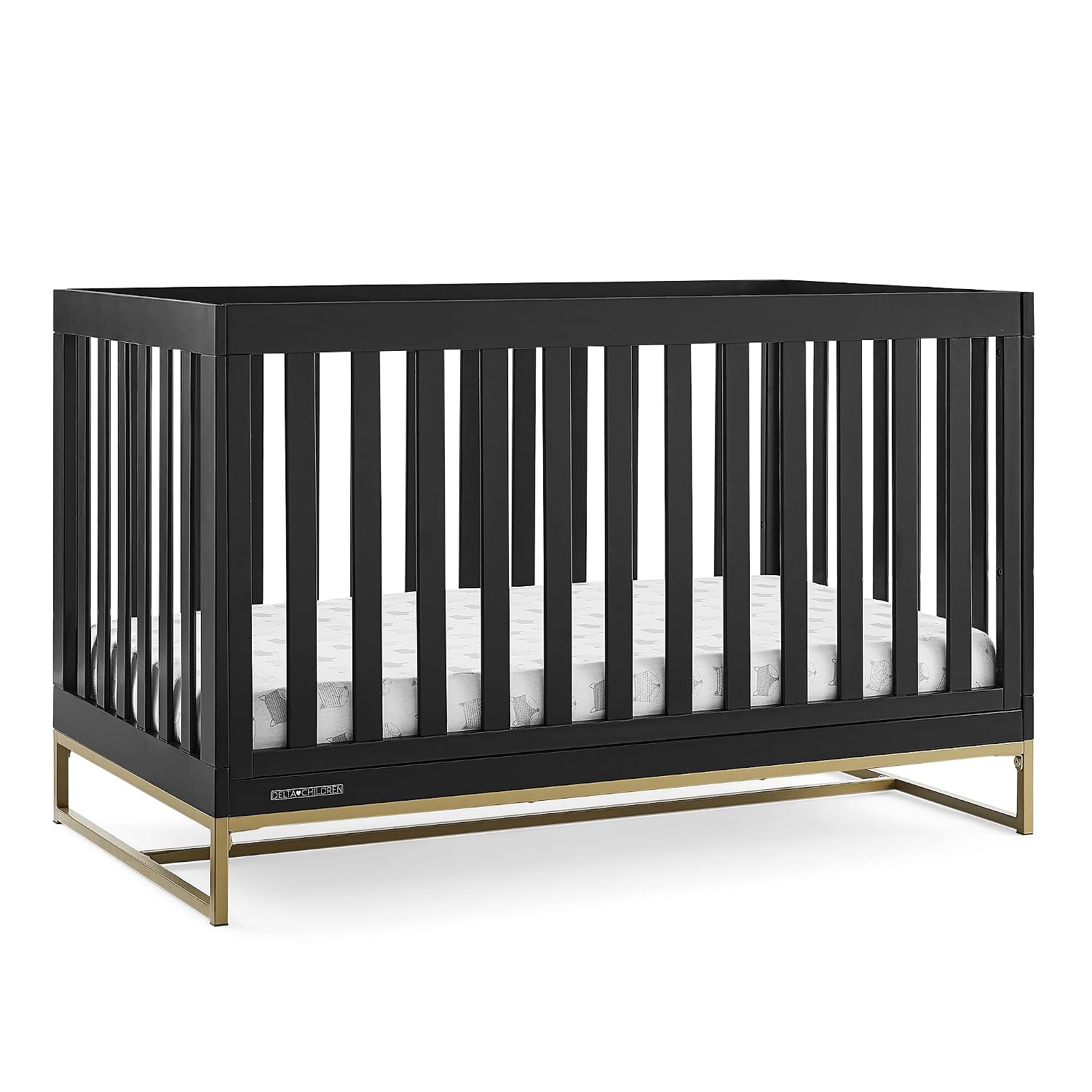 Delta Children Jade 4-in-1 Convertible Crib – Greenguard Gold Certified, Ebony/Bronze