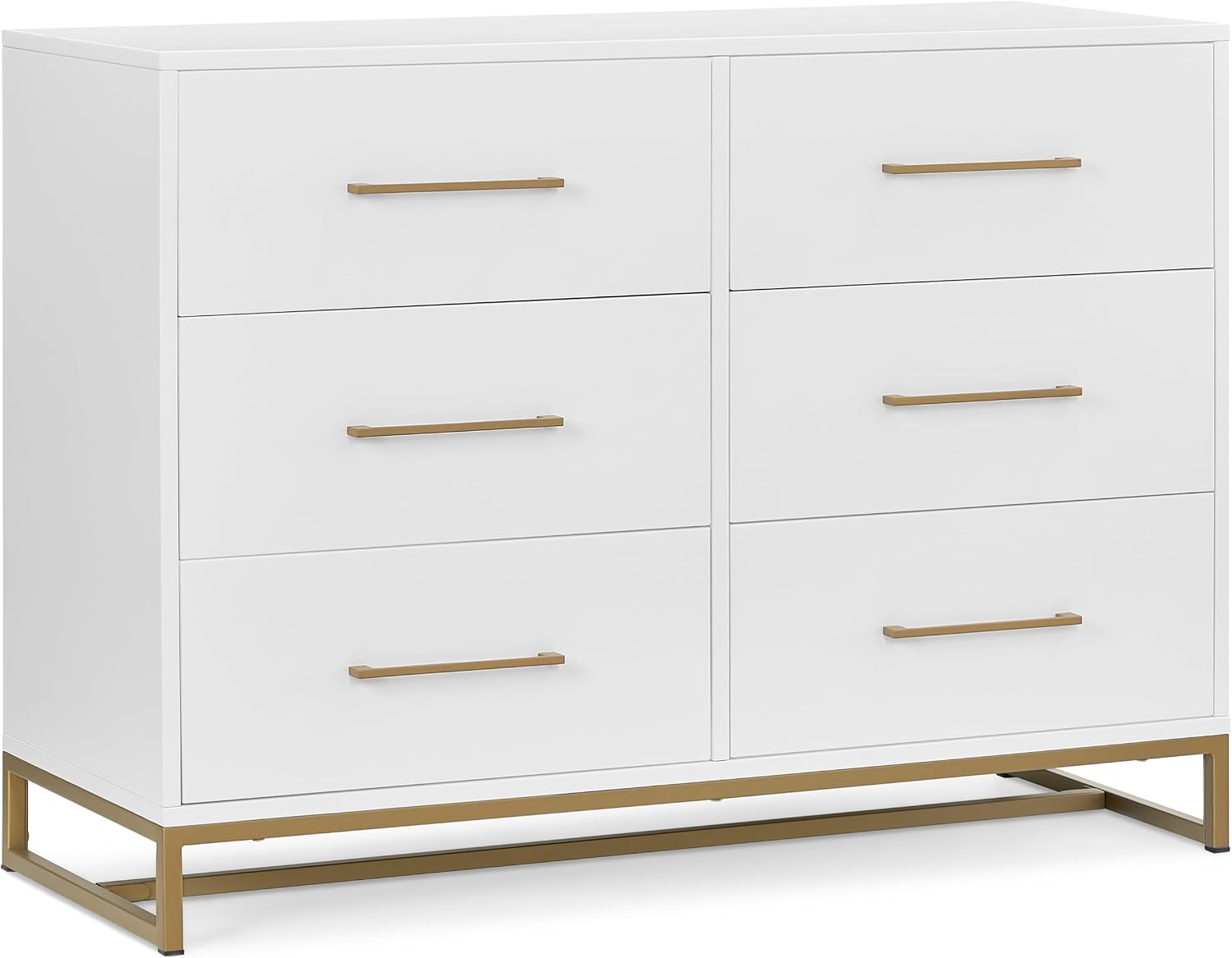 Delta Children Jade 6 Drawer Dresser with Interlock Drawer System, Bianca White/Melted Bronze