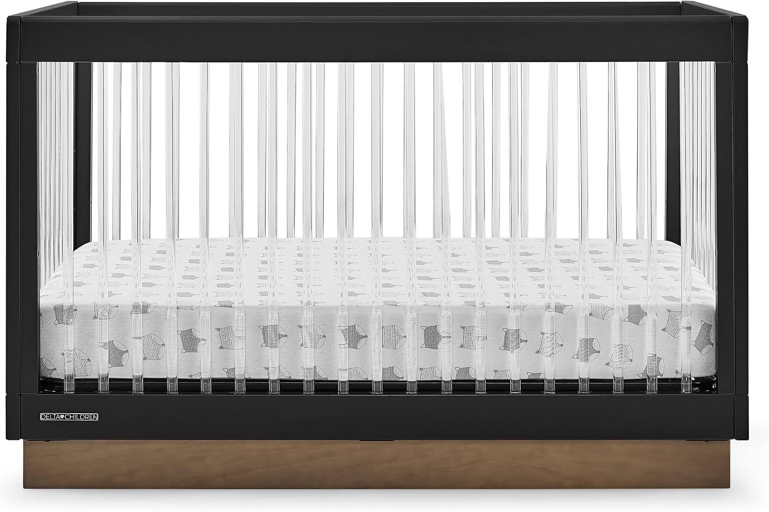 Delta Children James Acrylic 4-in-1 Convertible Crib – Greenguard Gold Certified, Midnight Grey/Acorn