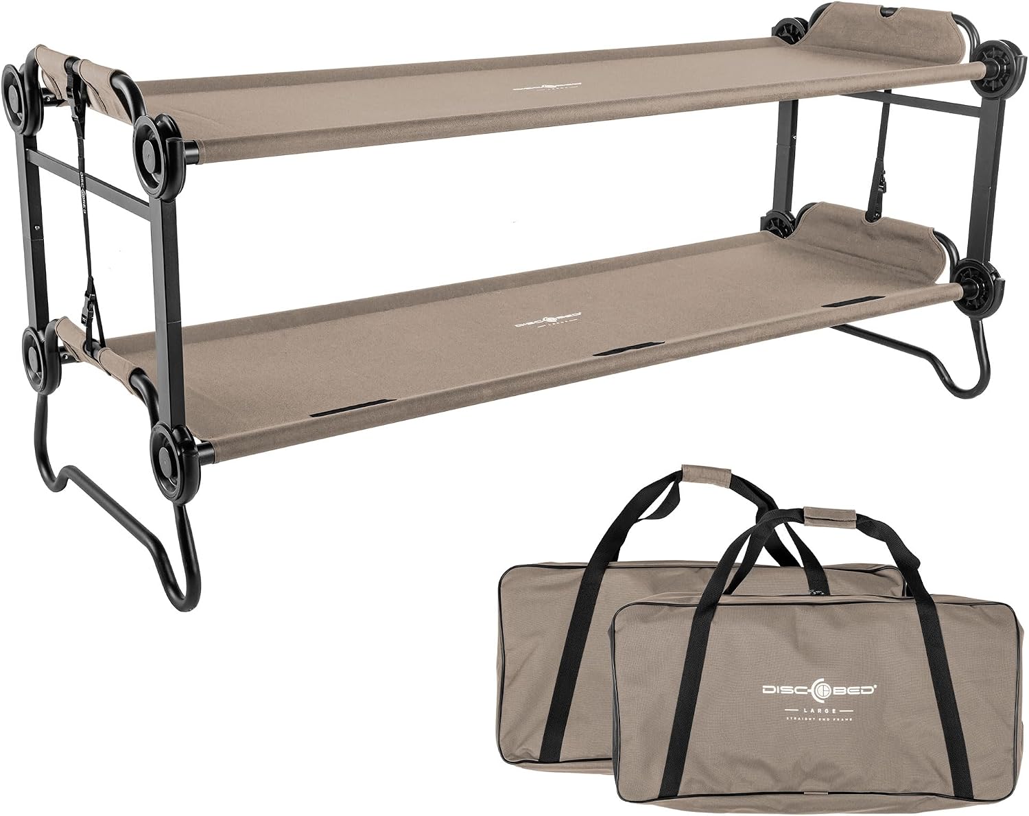 Disc-O-Bed Large Outdoor Convertible 2 Person Bench and Double Camping Cot Portable Bed Bunk System for Adults