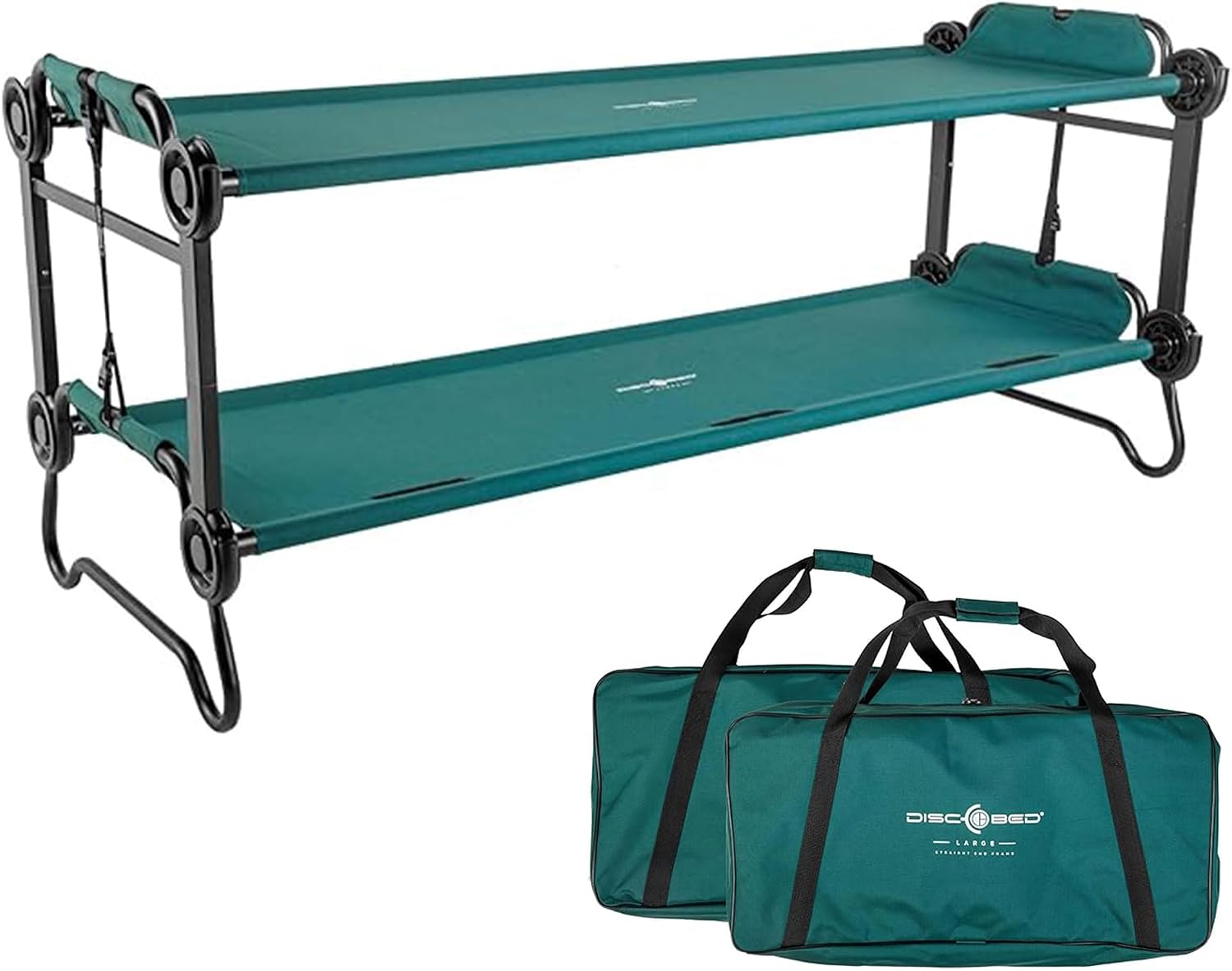 Disc-O-Bed Large Outdoor Convertible 2 Person Bench and Double Camping Cot Portable Bed Bunk System for Adults