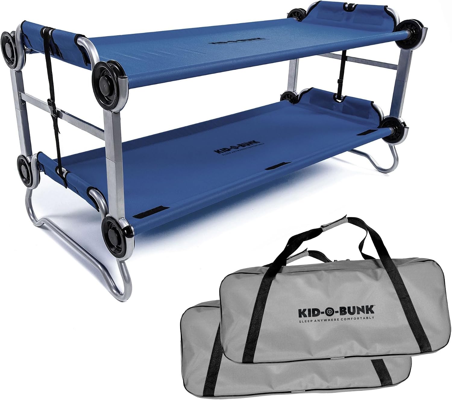 Disc-O-Bed Youth Double Cot Kid-O-Bunk, Modular for Bunk Beds, Dual Cots, or Bench with 2 Carry Bags for Portable Transport