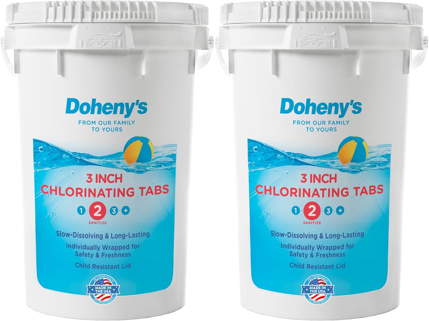 Doheny’s 3-Inch Stabilized Chlorine Tablets | 99% Pure Tri-Chlor, 90% Available Chlorine | Long-Lasting, UV-Protected, Slow-Dissolving Pool Sanitizer | Individually Wrapped, Childproof 100lb Bucket