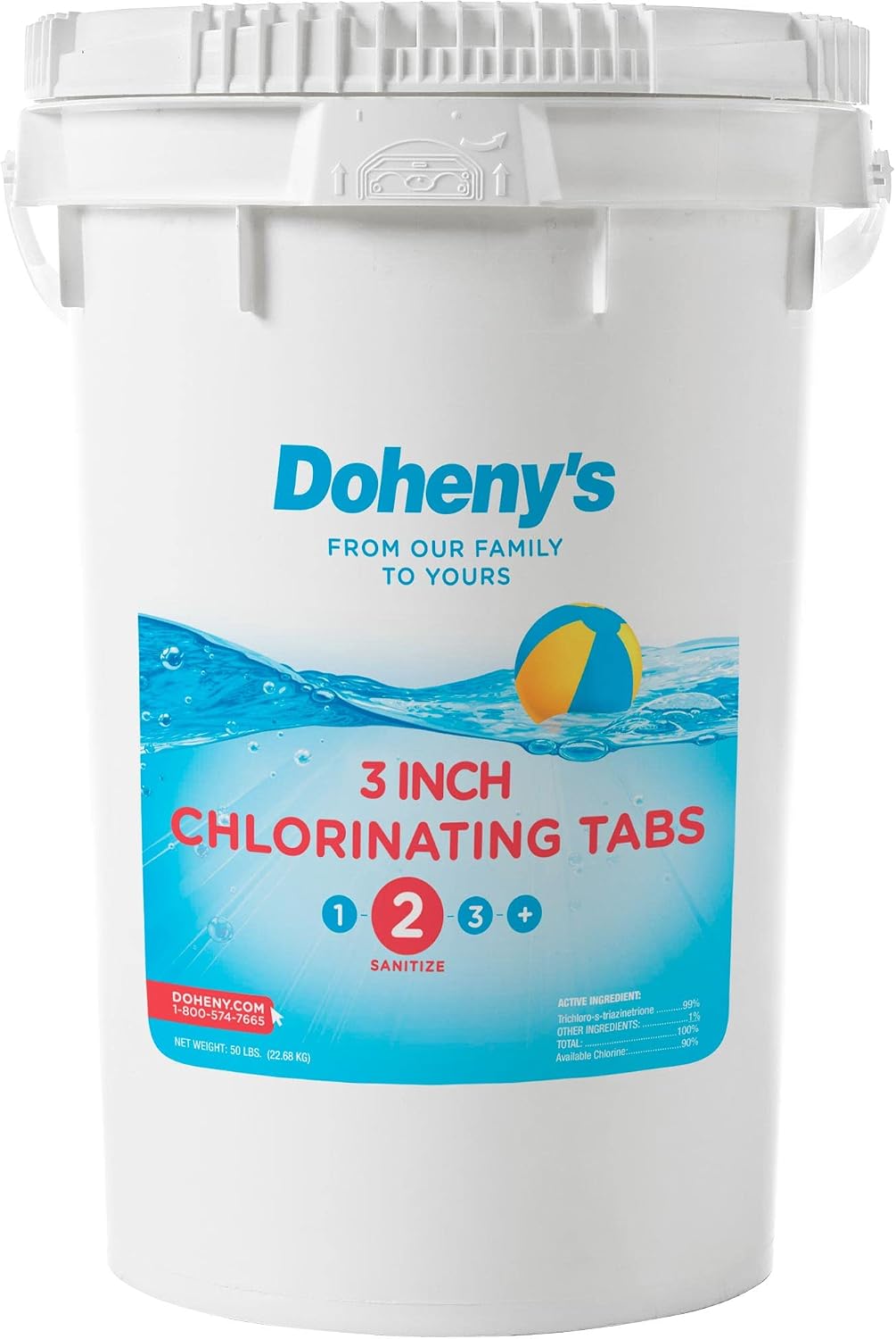 Doheny’s 3-Inch Stabilized Chlorine Tablets Childproof 50lb Bucket