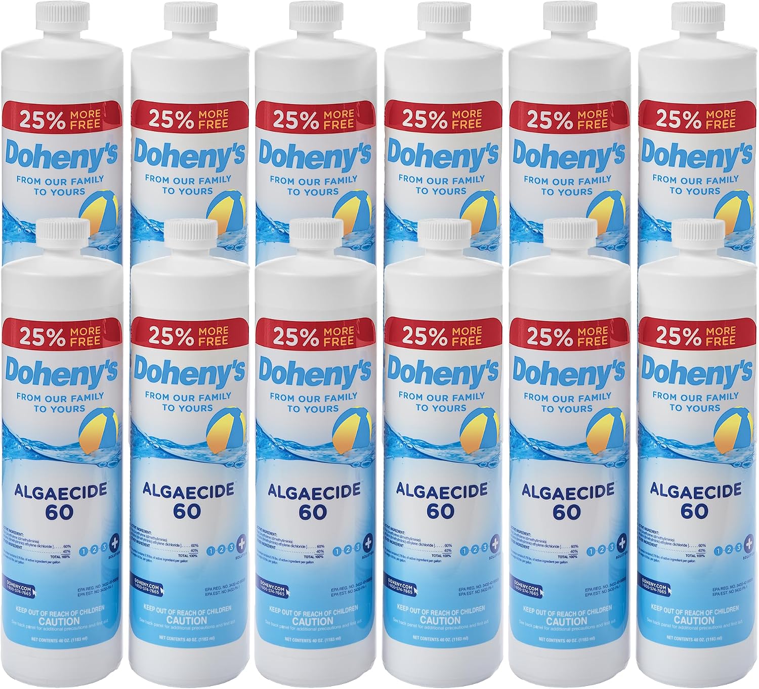 Doheny’s Algaecide 60 | Pro-Grade, Metal-Free & Non-Foaming | Prevents All Algae Types | No Stains or Clouding | Safe for Salt, Chlorine & Bromine Pools | Treats 160,000 Gallons | 12 x 40oz (480oz)
