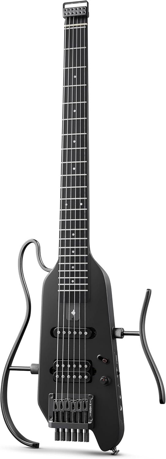 Donner HUSH X Electric Guitar Kit – Featherlight Travel Guitar with Easy Assemble Stands, Mahogany Solid Body, Gig Bag, All Accessories, Black