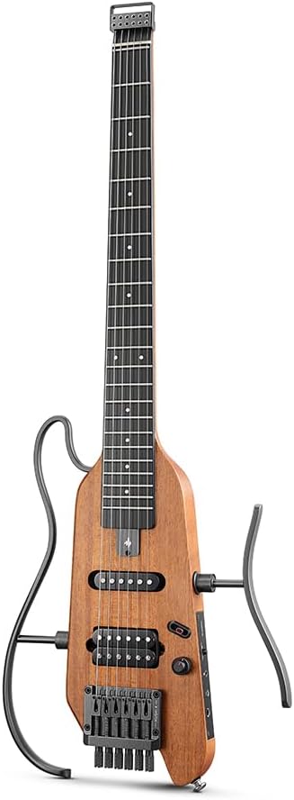 Donner HUSH X Electric Guitar Kit – Featherlight Travel Guitar with Easy Assemble Stands, Mahogany Solid Body, Gig Bag, All Accessories, Natural