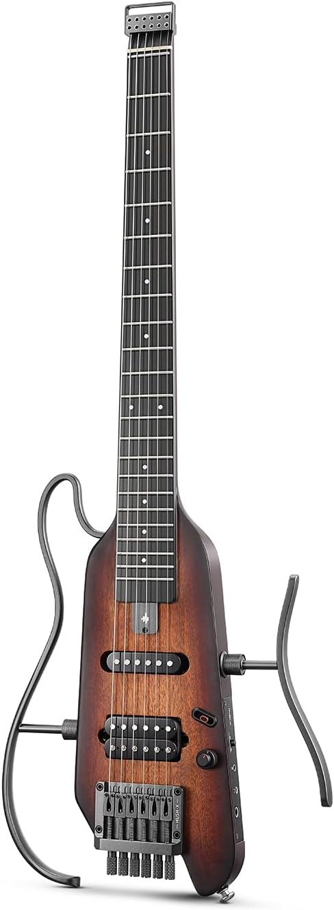 Donner HUSH X Electric Guitar Kit – Featherlight Travel Guitar with Easy Assemble Stands, Mahogany Solid Body, Gig Bag, All Accessories, Sunburst
