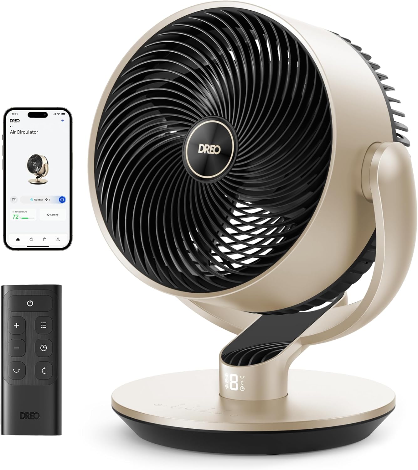 Dreo 16″ Smart Fan Gold, Quiet 25dB DC Air Circulator with Remote, WiFi, Alexa/Google, 120+90 Oscillation, 9 Speeds