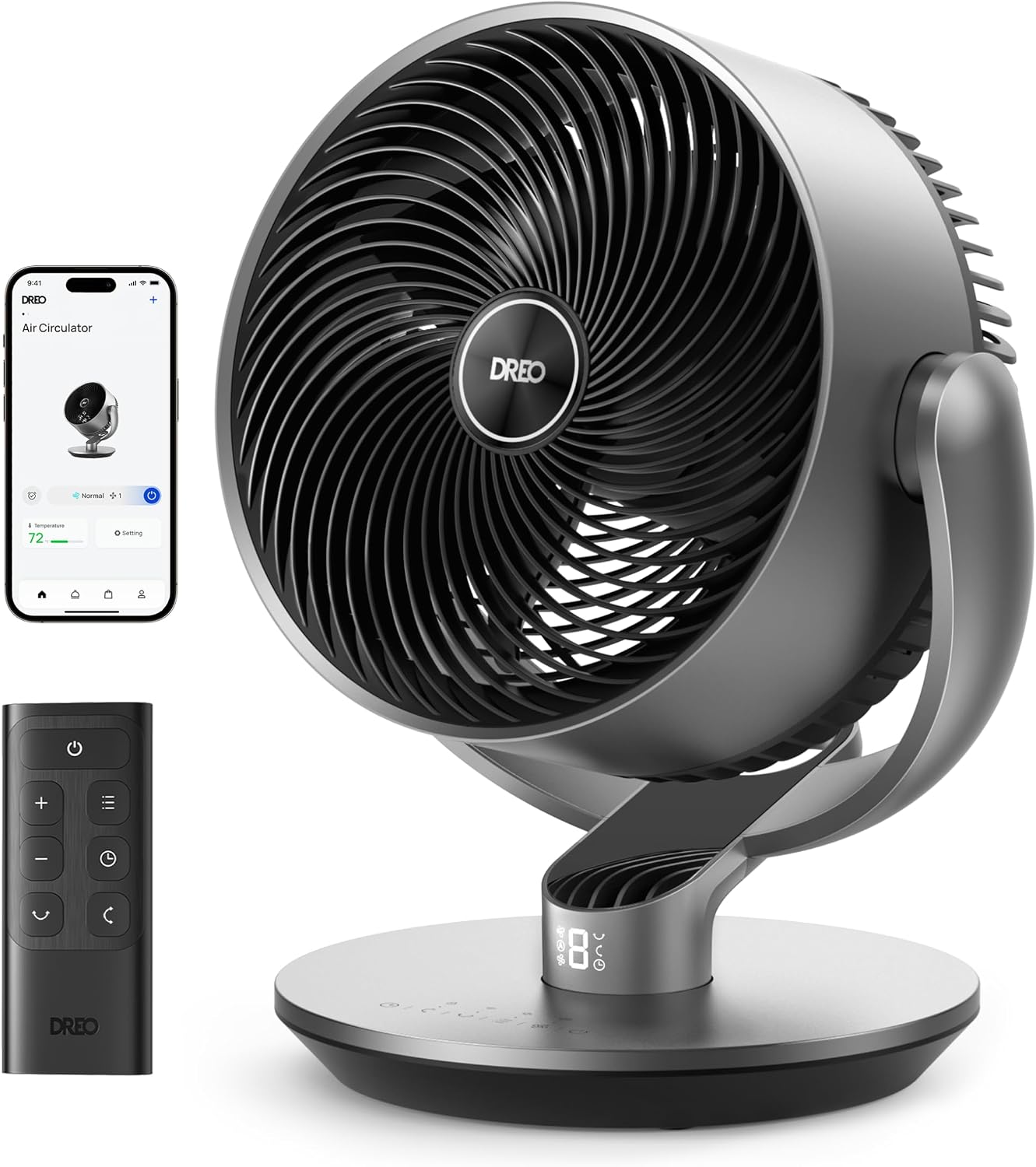Dreo 16″ Smart Fan Silver, Quiet 25dB DC Room Fan with Remote, WiFi, Alexa/Google, 120+120 Oscillation, 9 Speeds