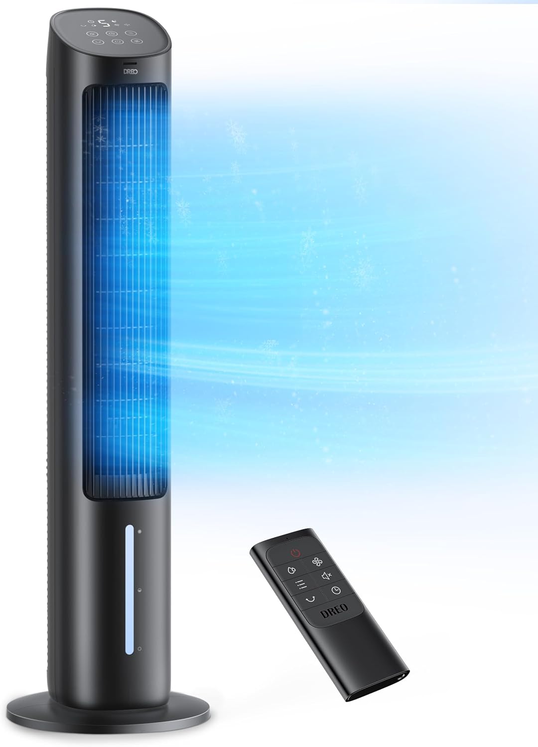 Dreo 40″ Evaporative Air Cooler Tower Fan, Cold Air Bladeless Fan w/ 80° Oscillation, Remote, 7H Timer – Black