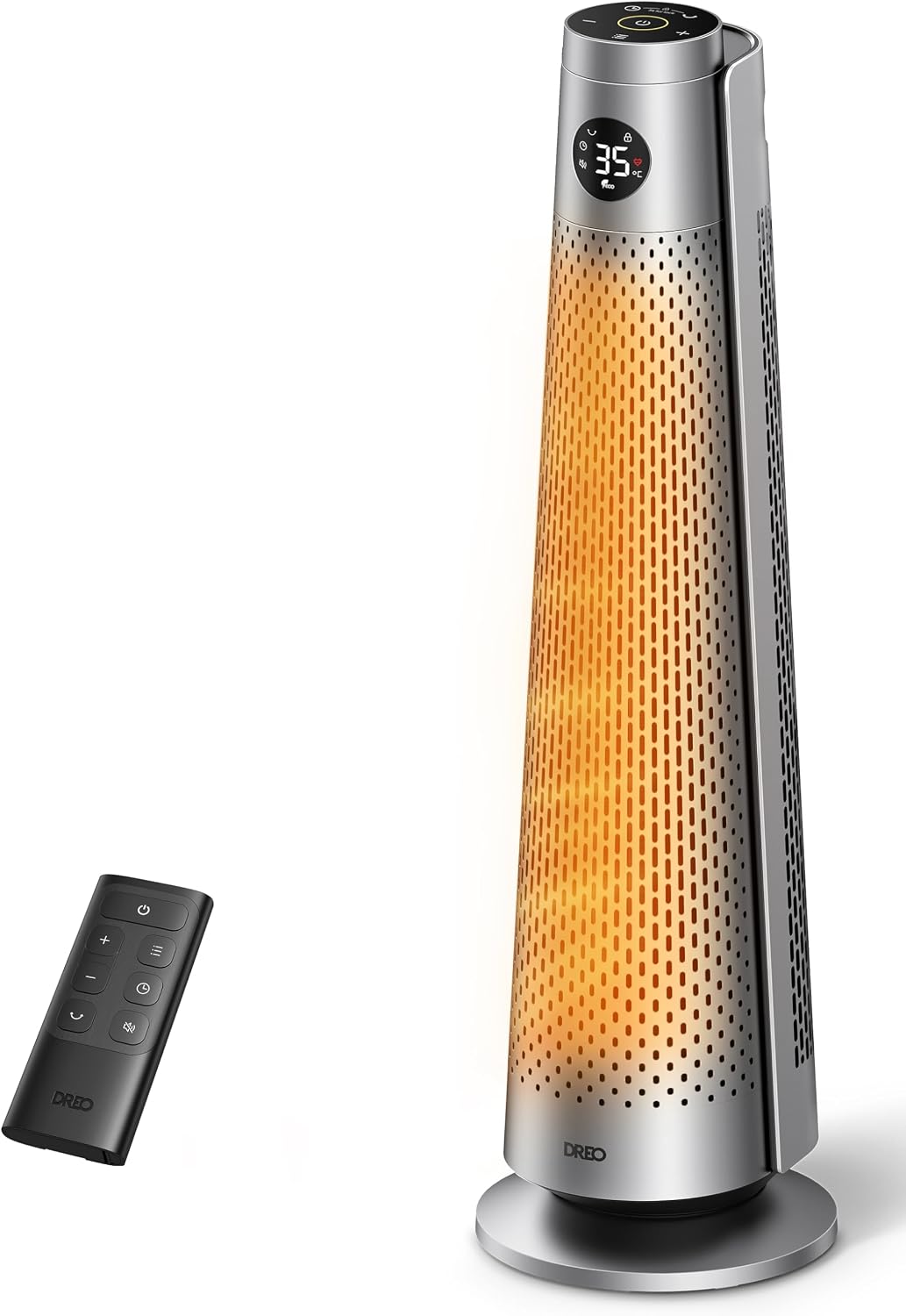 Dreo Space Heater Indoor 30″ Electric Heater w/Remote, 120° Oscillation, Thermostat, 5 Heat & 3 Fan Levels, Quiet & Safe, Silver