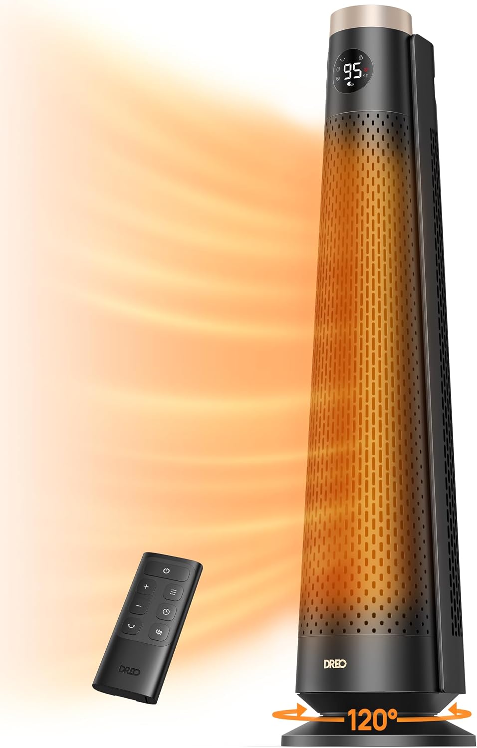 Dreo Space Heater Indoor 30″ Electric Heater w/Remote, 120° Oscillation, Thermostat, 5 Heat & 3 Fan Settings, Quiet & Safe, Gold