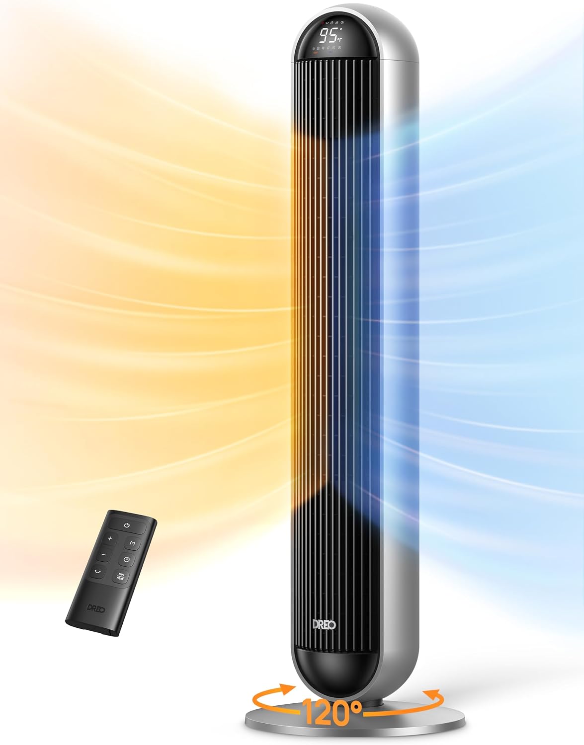 Dreo Tower Fan and Heater Combo, 29.2ft/s Standing Fans, Silver