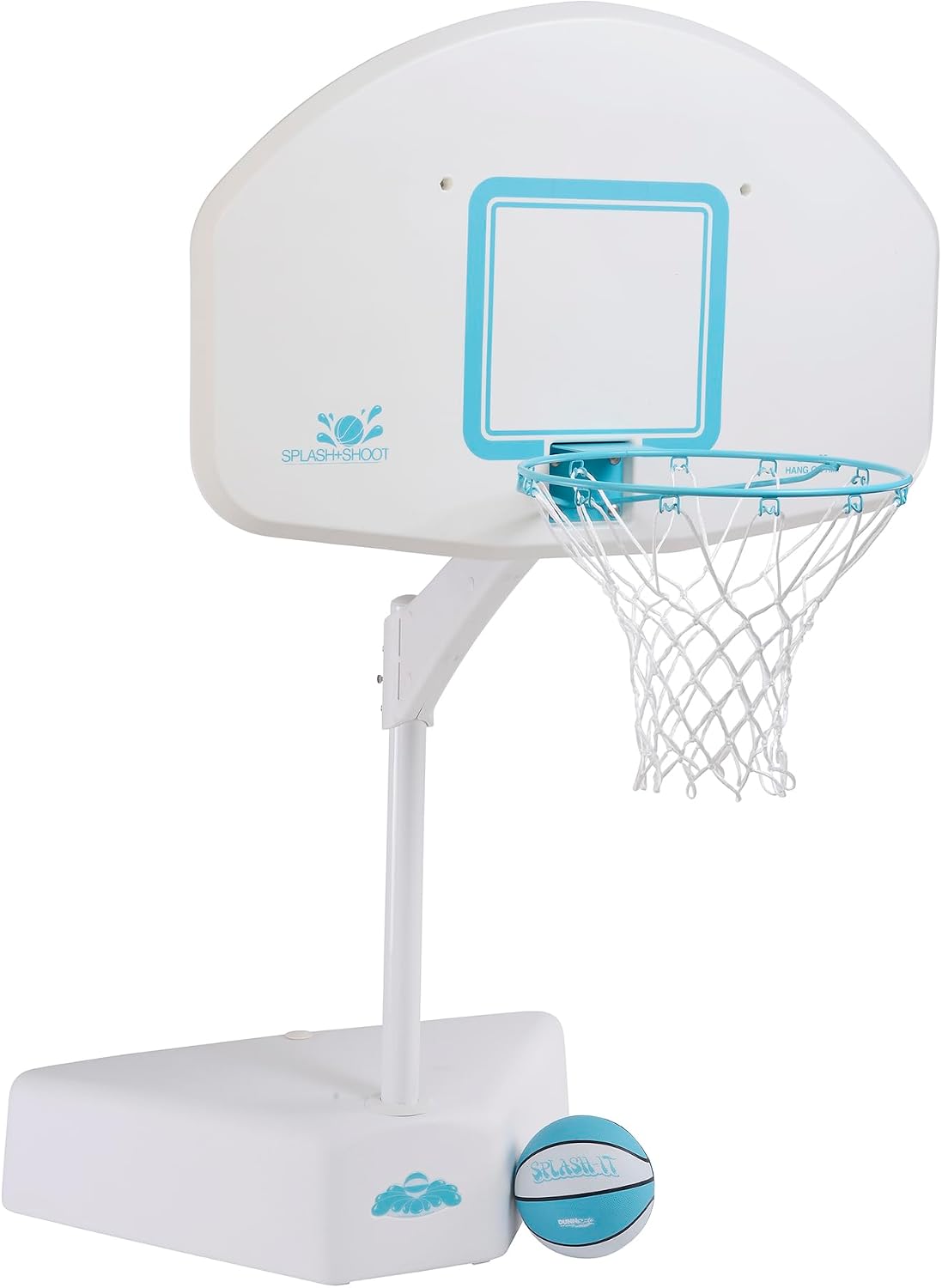 Dunn-Rite Splash & Shoot Outdoor Adjustable Height Swimming Pool Basketball Hoop w/Ball, White