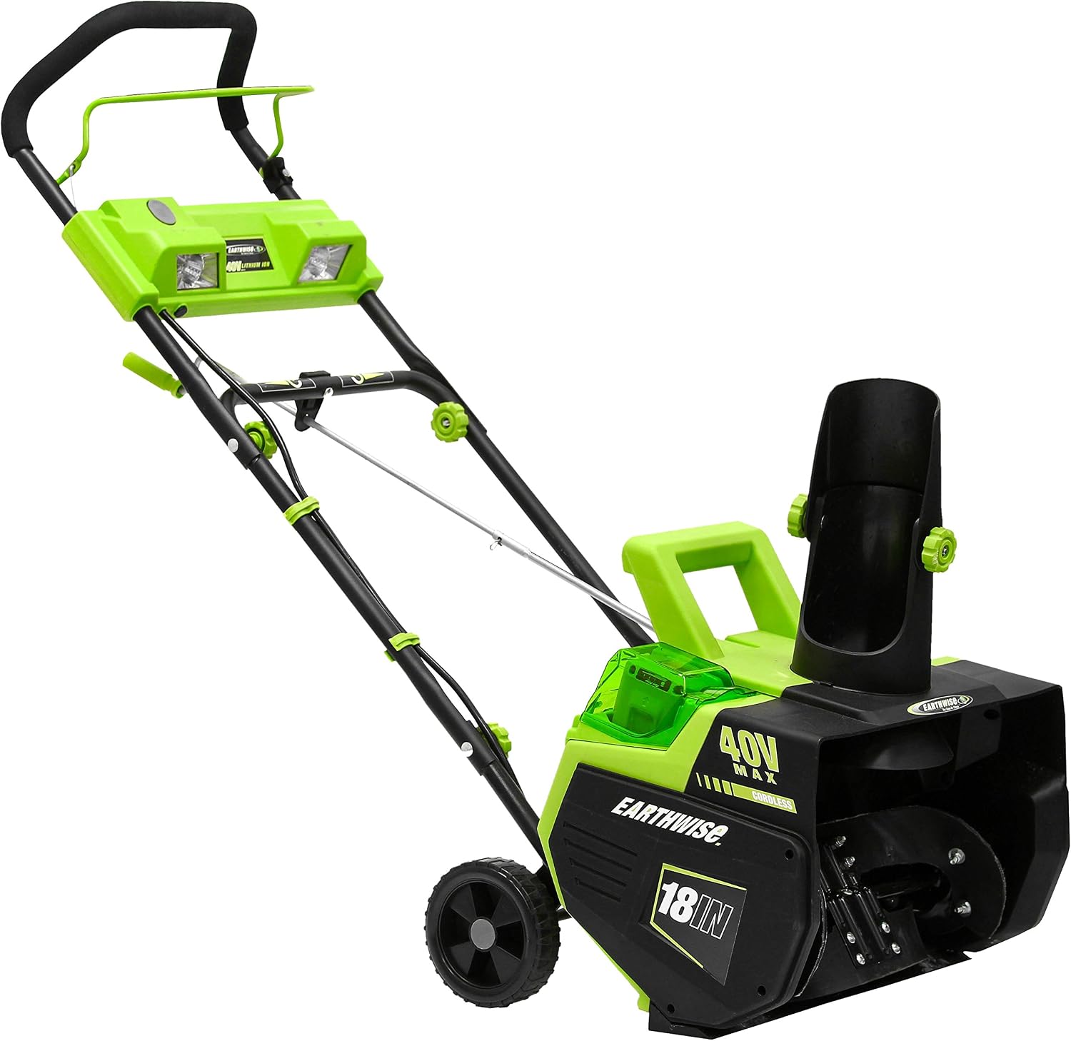 Earthwise SN74018 Cordless Electric 40-Volt 4Ah Brushless Motor, 18-Inch Snow Thrower, Black/Green (Battery and Charger Included)