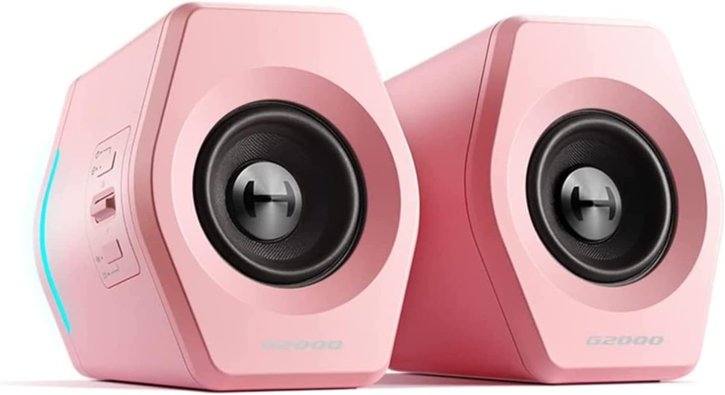 Edifier G2000 32W PC Gaming Computer Speakers – Woofer Speakers Bluetooth USB 3.5mm AUX Inputs RGB Lights Multimedia Speakers, Pink