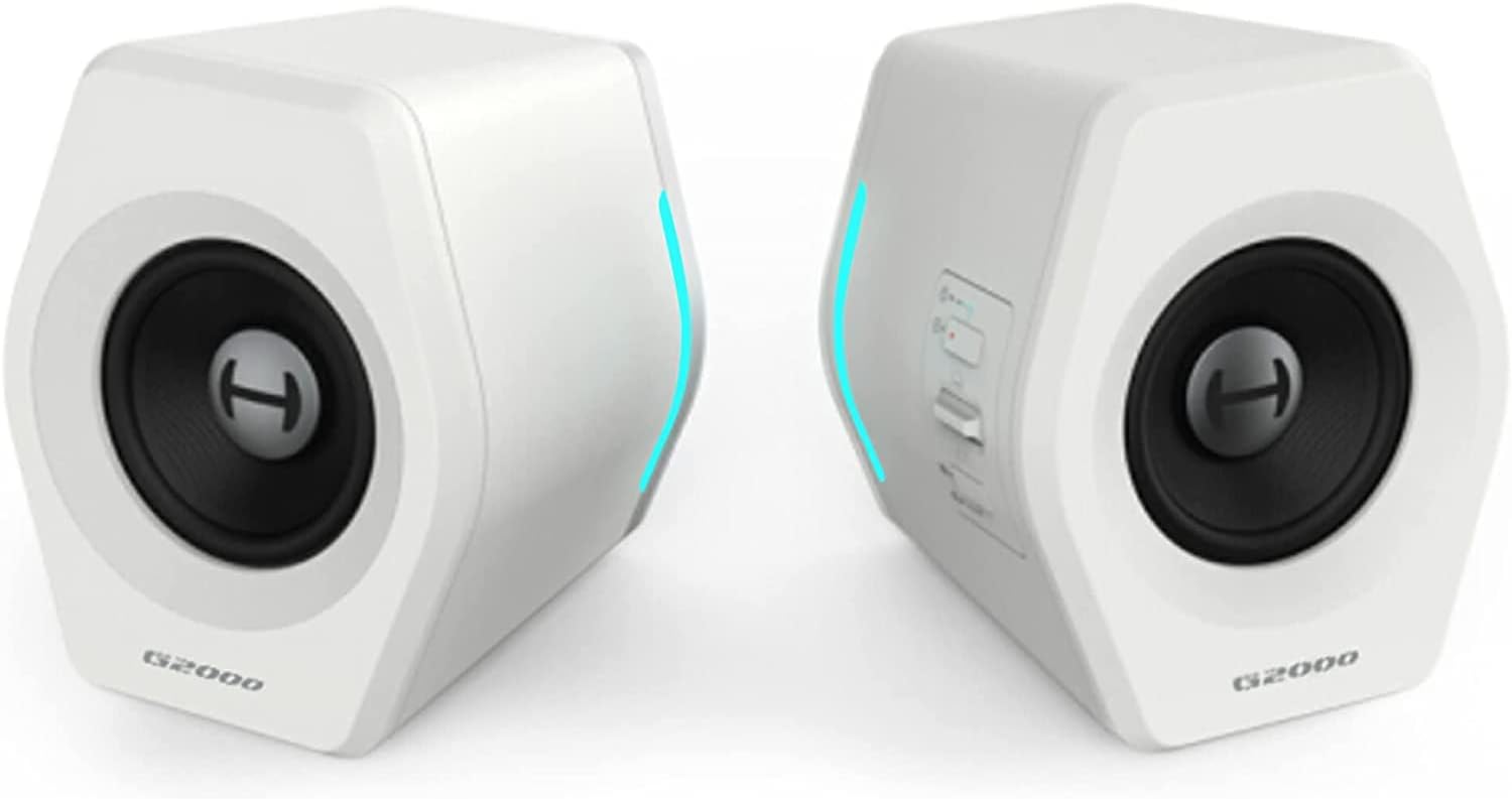 Edifier G2000 32W PC Gaming Computer Speakers – Woofer Speakers Bluetooth USB 3.5mm AUX Inputs RGB Lights Multimedia Speakers, White