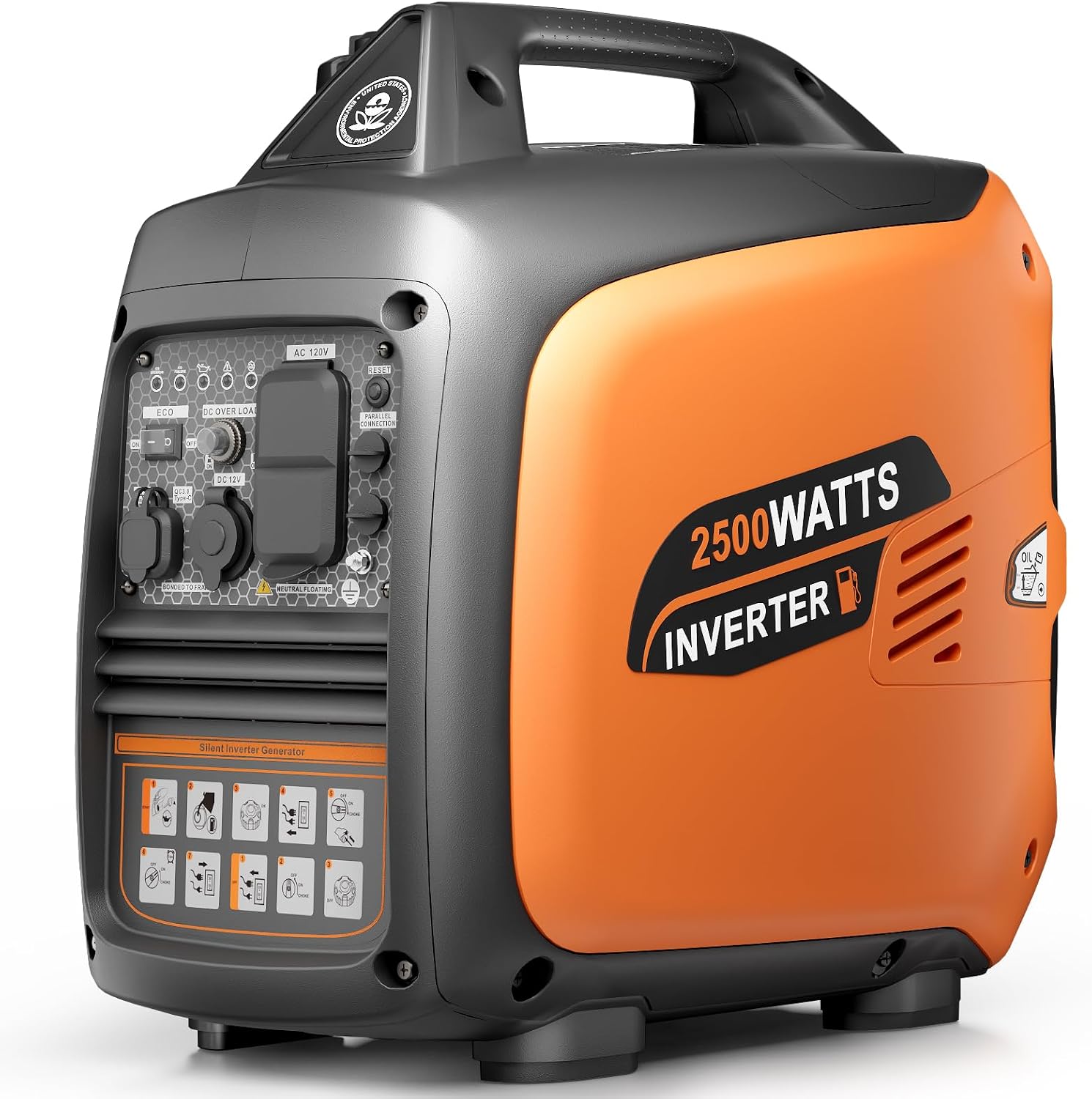 Efurden 2500-Watt Inverter Generator Gas Powered, Portable Generator for Camping, Emergency Home Backup, Super Quiet, with CO Sensor