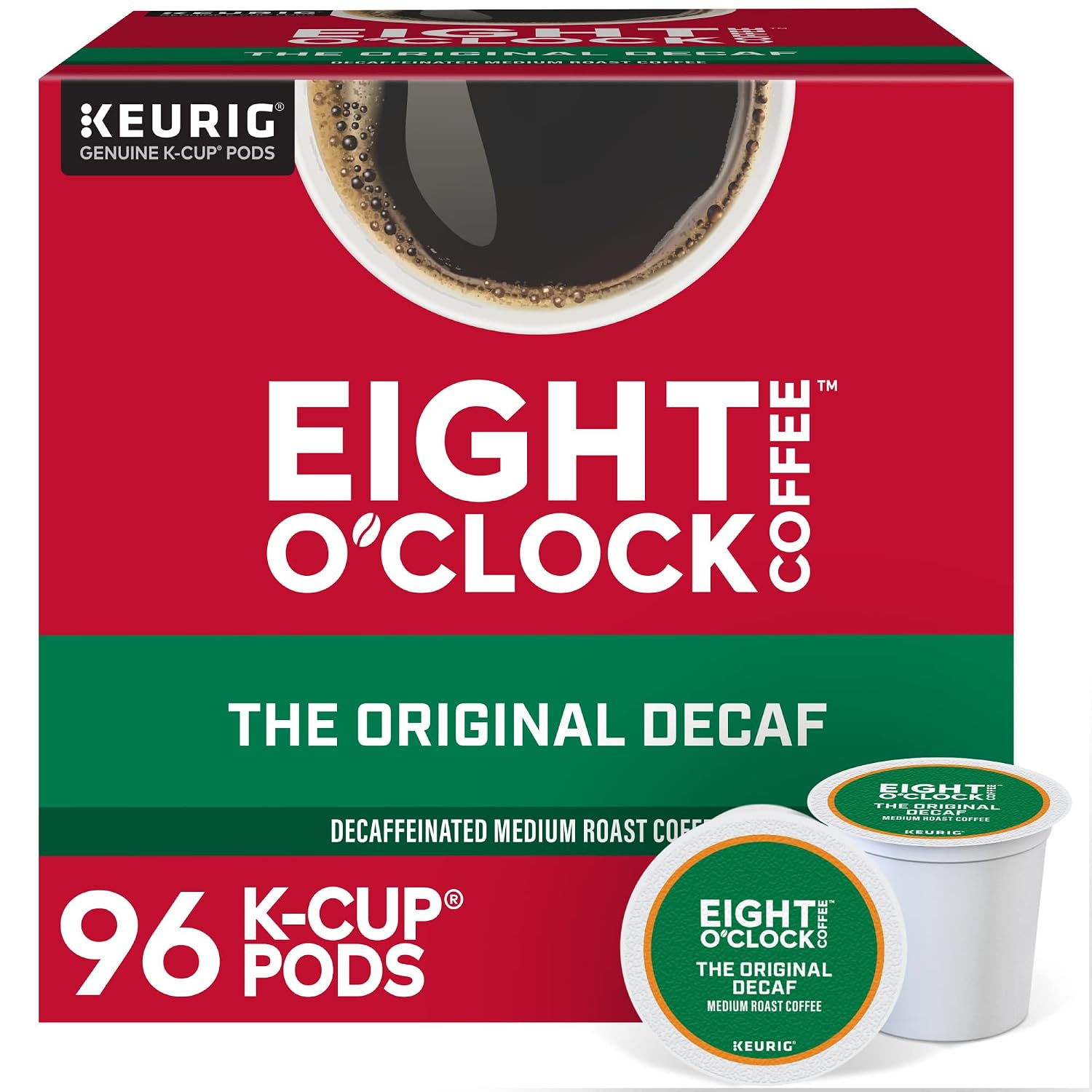 Eight O’Clock Coffee The Original Decaf, Single-Serve Keurig K-Cup Pods, Medium Roast Coffee Pods, 24 Count (Pack of 4), Total 96 Count