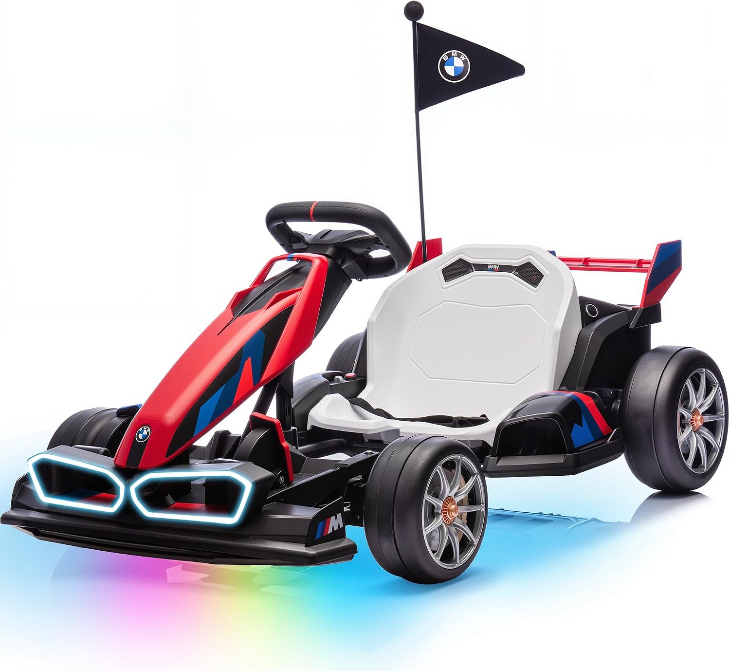 Electric Go Kart with Adjustable Seat – BMW Licensed Drift Kart for Kids 6–12, 24V Dual 200W Motors, LED Lights, 2 Speed, Red