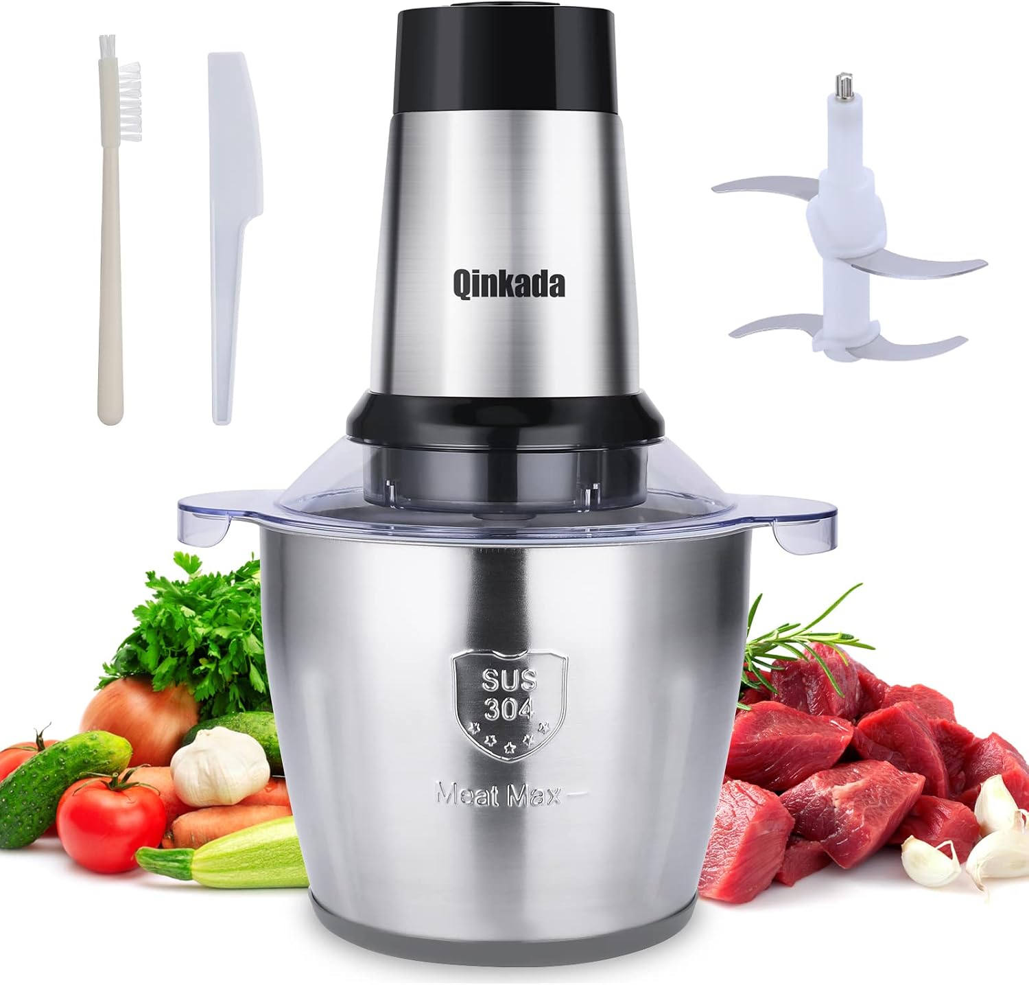 Electric Meat Grinder, Qinkada 500W Food Processor 3.5L Chopping Meat