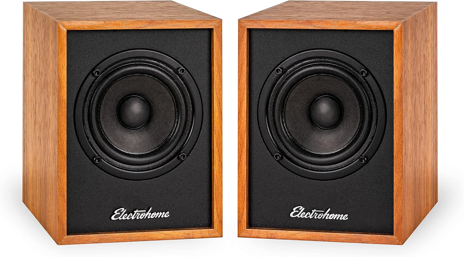 Electrohome Huntley Powered Bookshelf Speakers, 3″ Drivers, Bluetooth 5, RCA & AUX Inputs, for Turntable, TV & PC – Teak