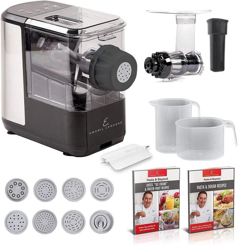 EMERIL LAGASSE Pasta & Beyond, Automatic Pasta and Noodle Maker with Slow Juicer – 8 Pasta Shaping Discs Black