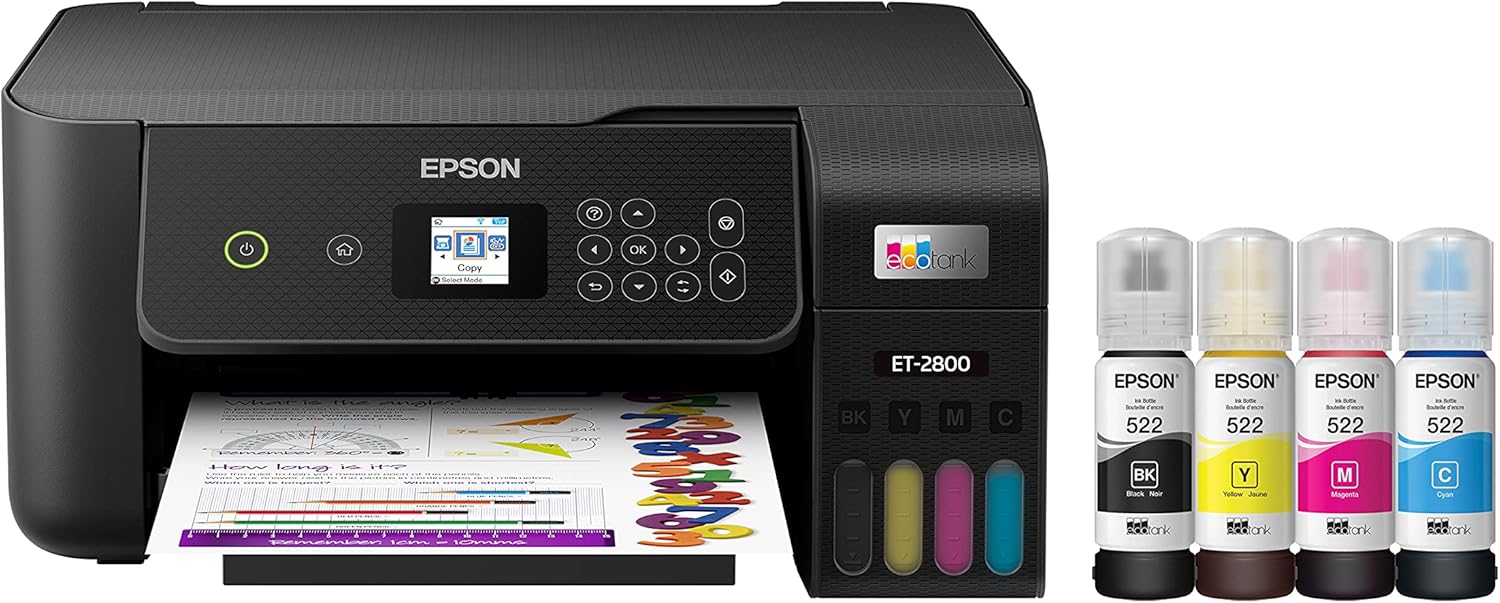 Epson EcoTank ET-2800 Wireless Color All-in-One Cartridge-Free Supertank Printer with Scan – Black, Medium