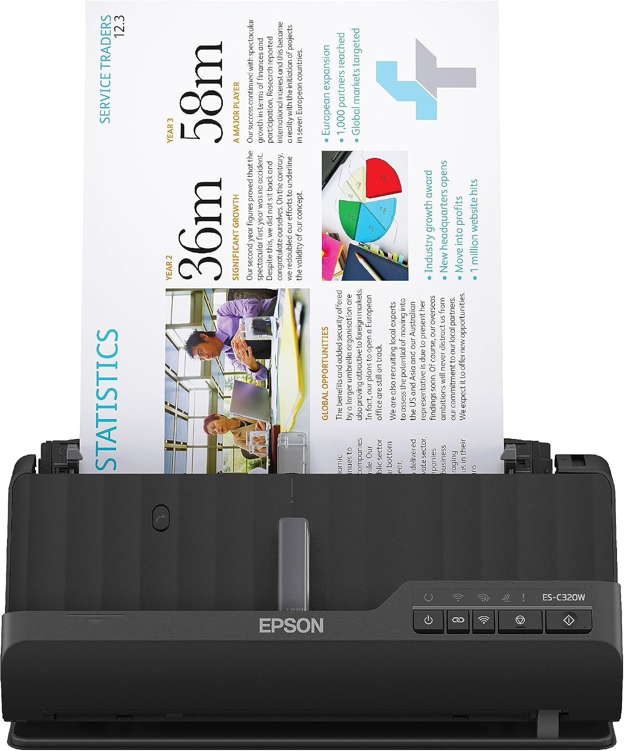 Epson Workforce ES-C320W Wireless Compact Document Scanner, 2-Sided Scanning, Auto Document Feeder, Paper & Card