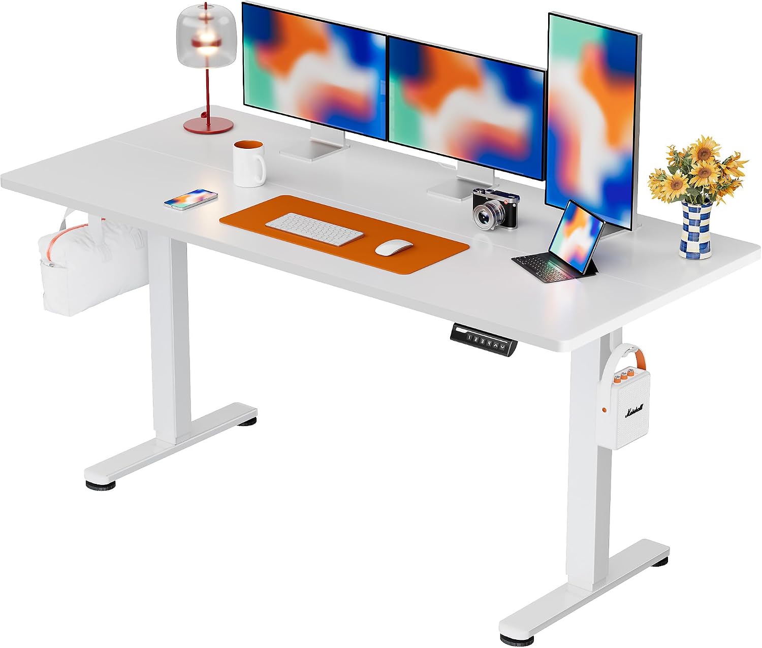 ErGear 71″x30″ Electric Standing Desk, Height Adjustable Sit Stand Computer Desk with Memory Settings, Two-Piece Desktop, White
