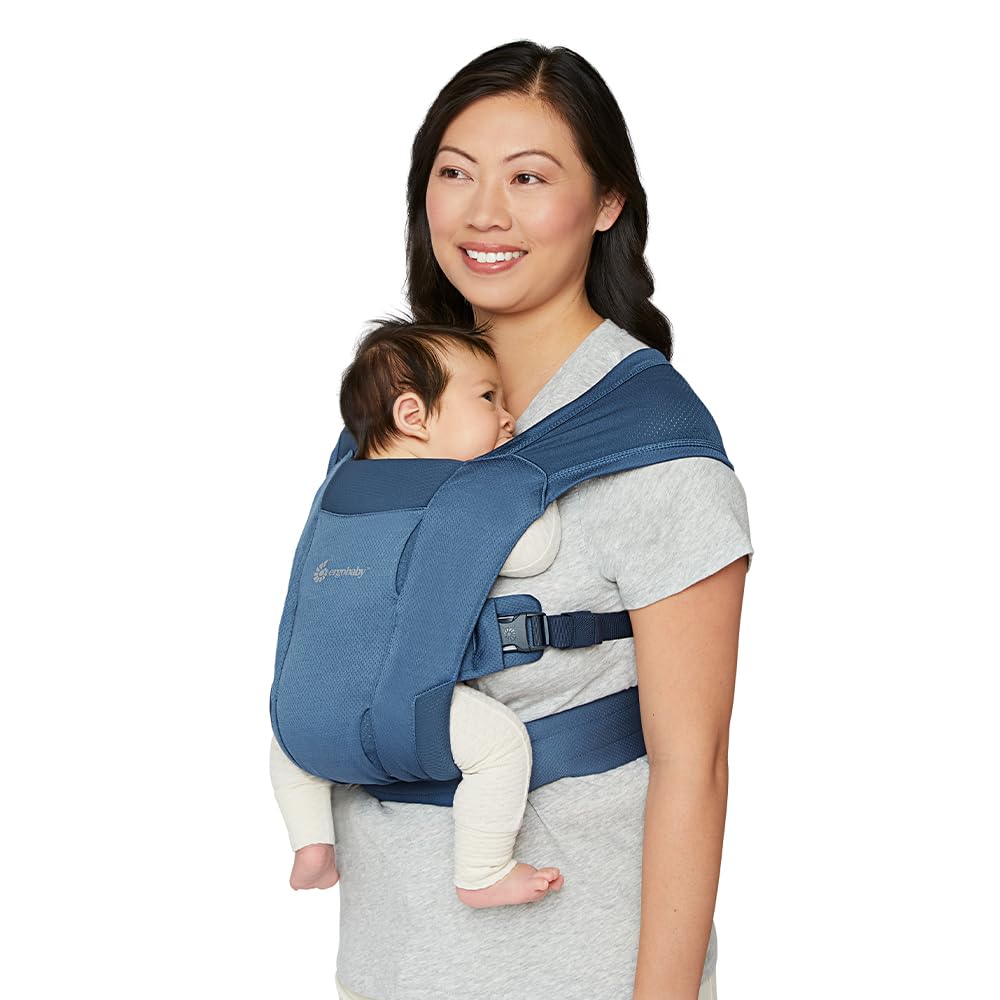 Ergobaby Embrace Baby Carrier Newborn to Toddler – Lightweight Ergonomic Baby Carriers – Cozy Essentials (7-25 Pounds), Soft Air Mesh Blue