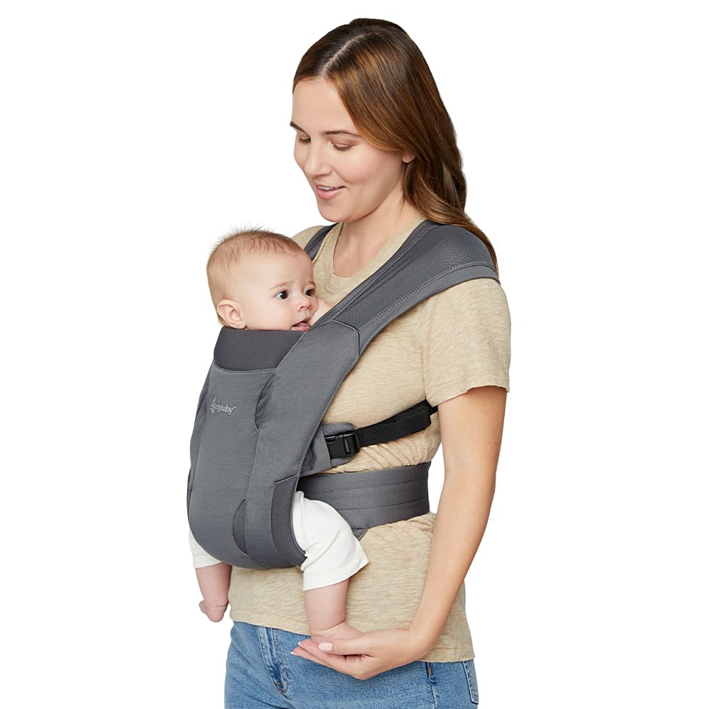 Ergobaby Embrace Baby Carrier Newborn to Toddler – Lightweight Ergonomic Baby Carriers – Cozy Essentials (7-25 Pounds), Soft Air Mesh, Washed Black