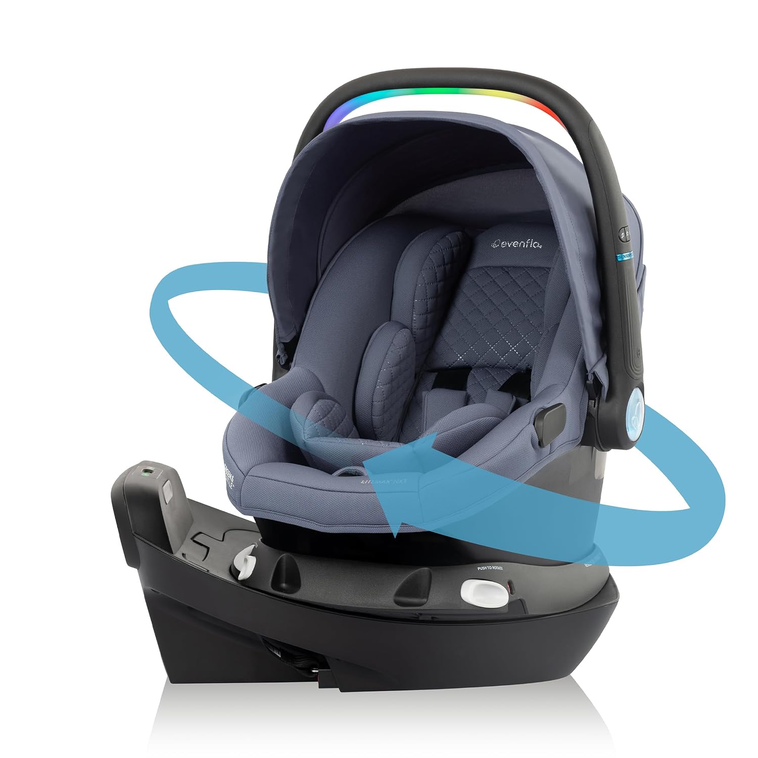 Evenflo Revolve180 LiteMax NXT Rotational Infant Car Seat with SensorySoothe (Flint)