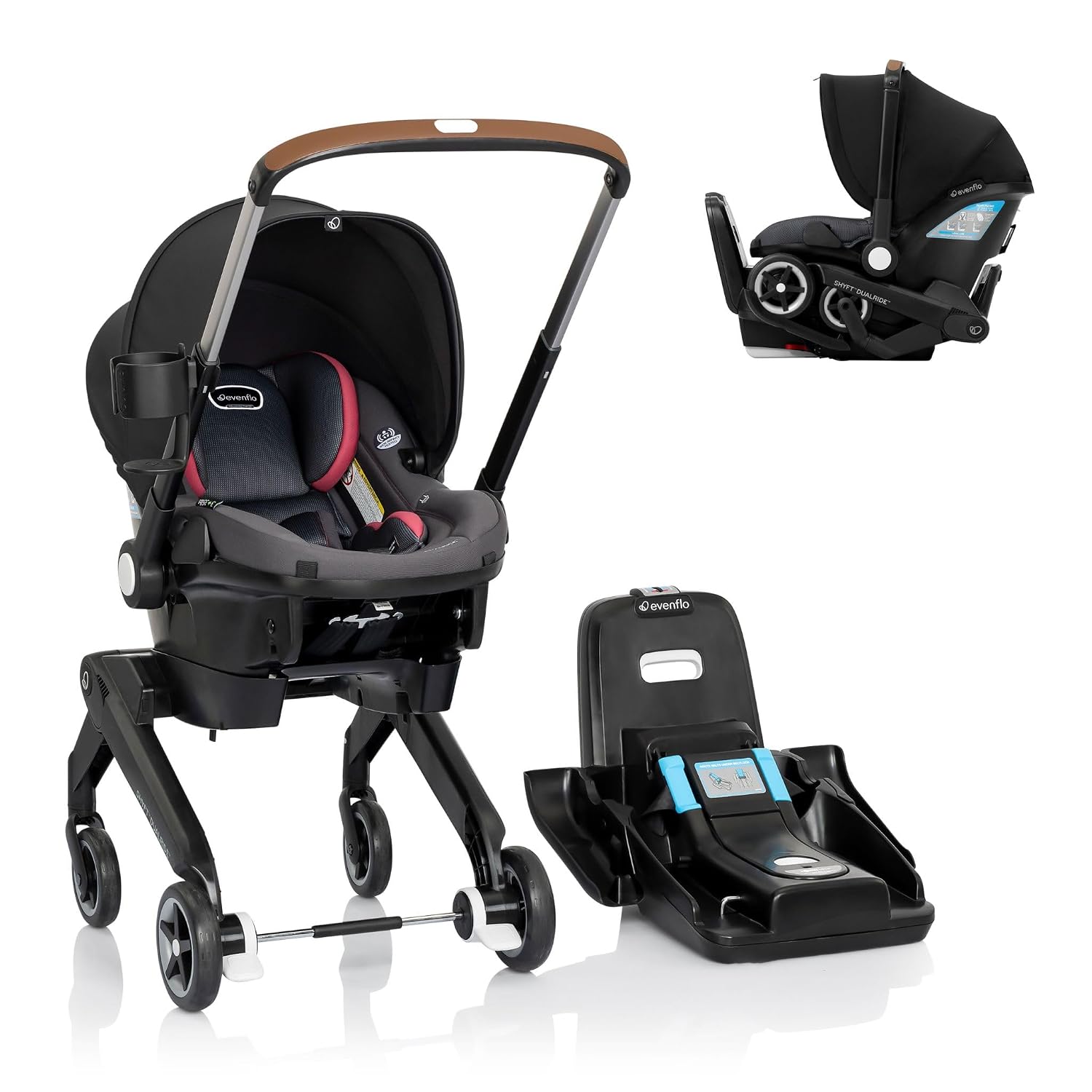 Evenflo Shyft DualRide Infant Car Seat and Stroller Combo w/Carryall Storage (Sylva Pink)