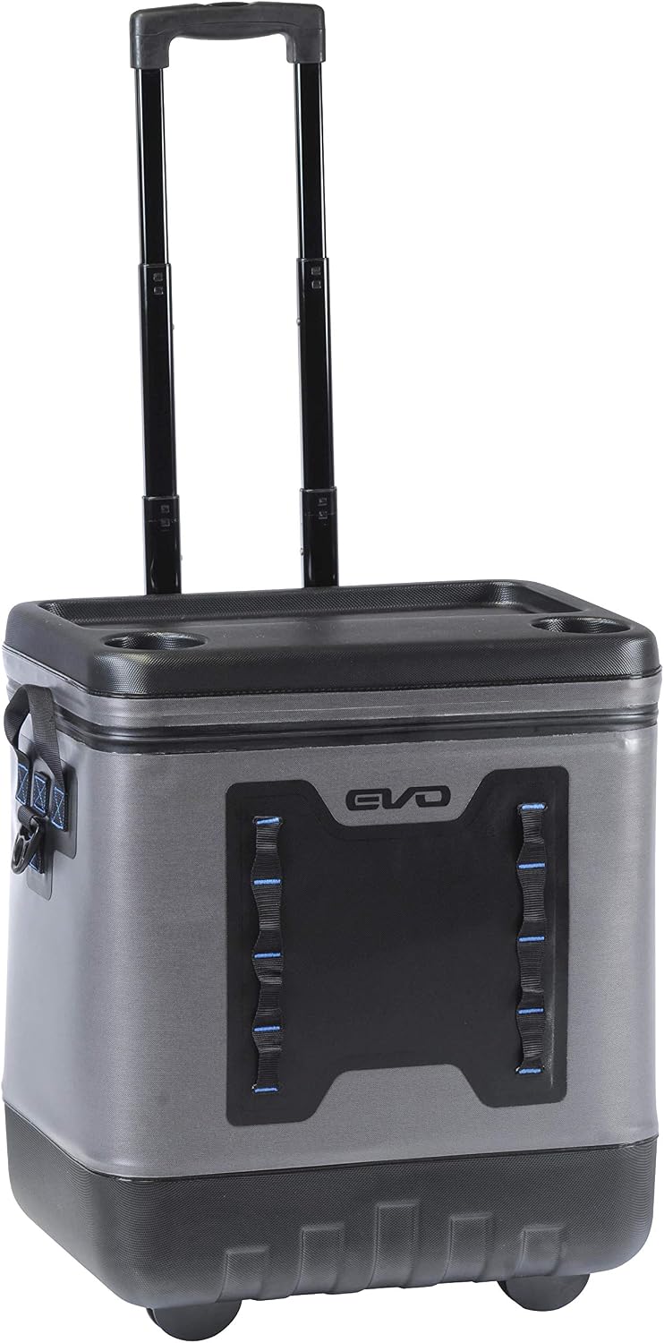 Evolution Outdoor Leak Resistant Insulated EVO Premium Rolling Cooler with ABS Molded Top, 8 Accessory Loops, Retractable 4-Stage Handle