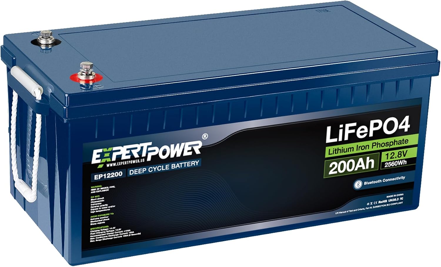 ExpertPower 12V 200Ah LiFePO4 Battery, Bluetooth, Built-in BMS, 2500-7000 Cycles, 10-Year Lifetime, Deep Cycle for RV, Solar, Marine, Camper