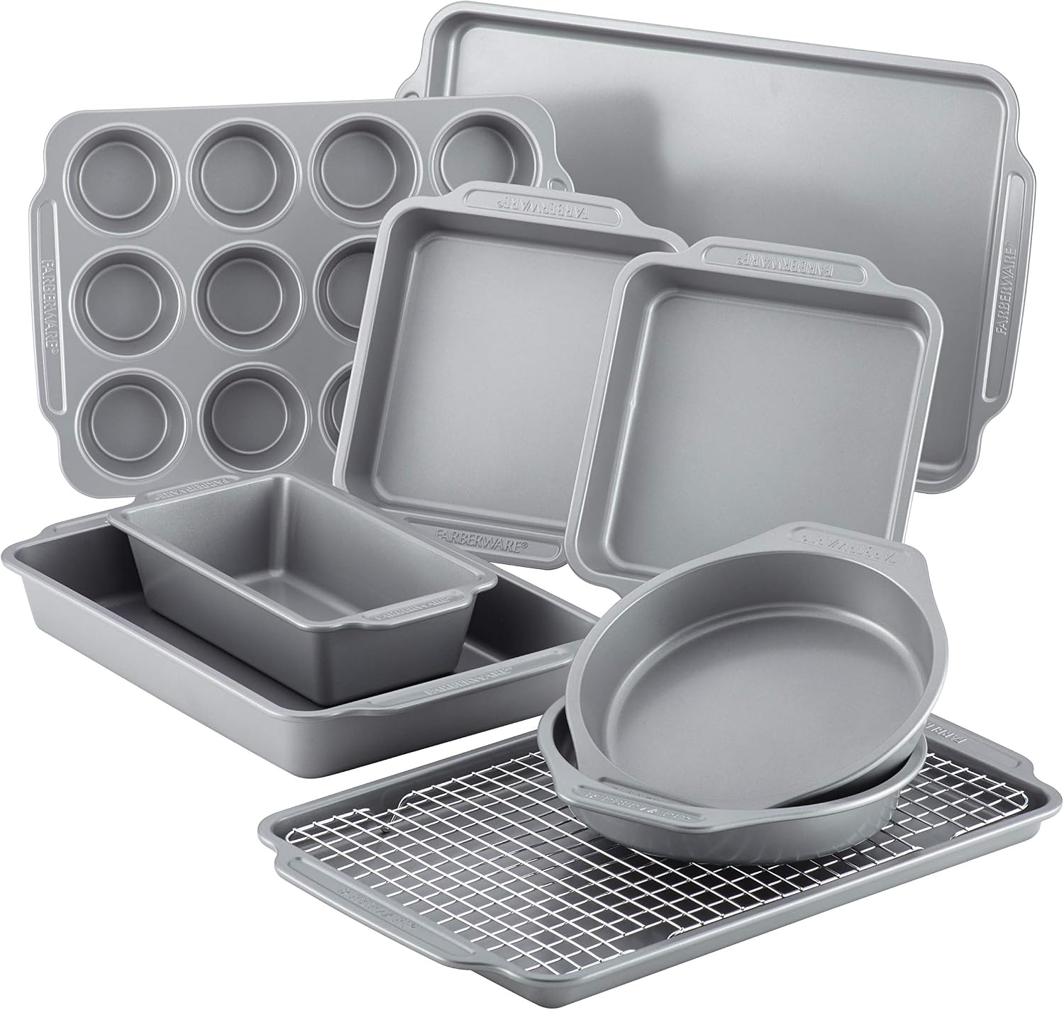 Farberware Nonstick Steel Bakeware Set, 10-Piece Set, Gray